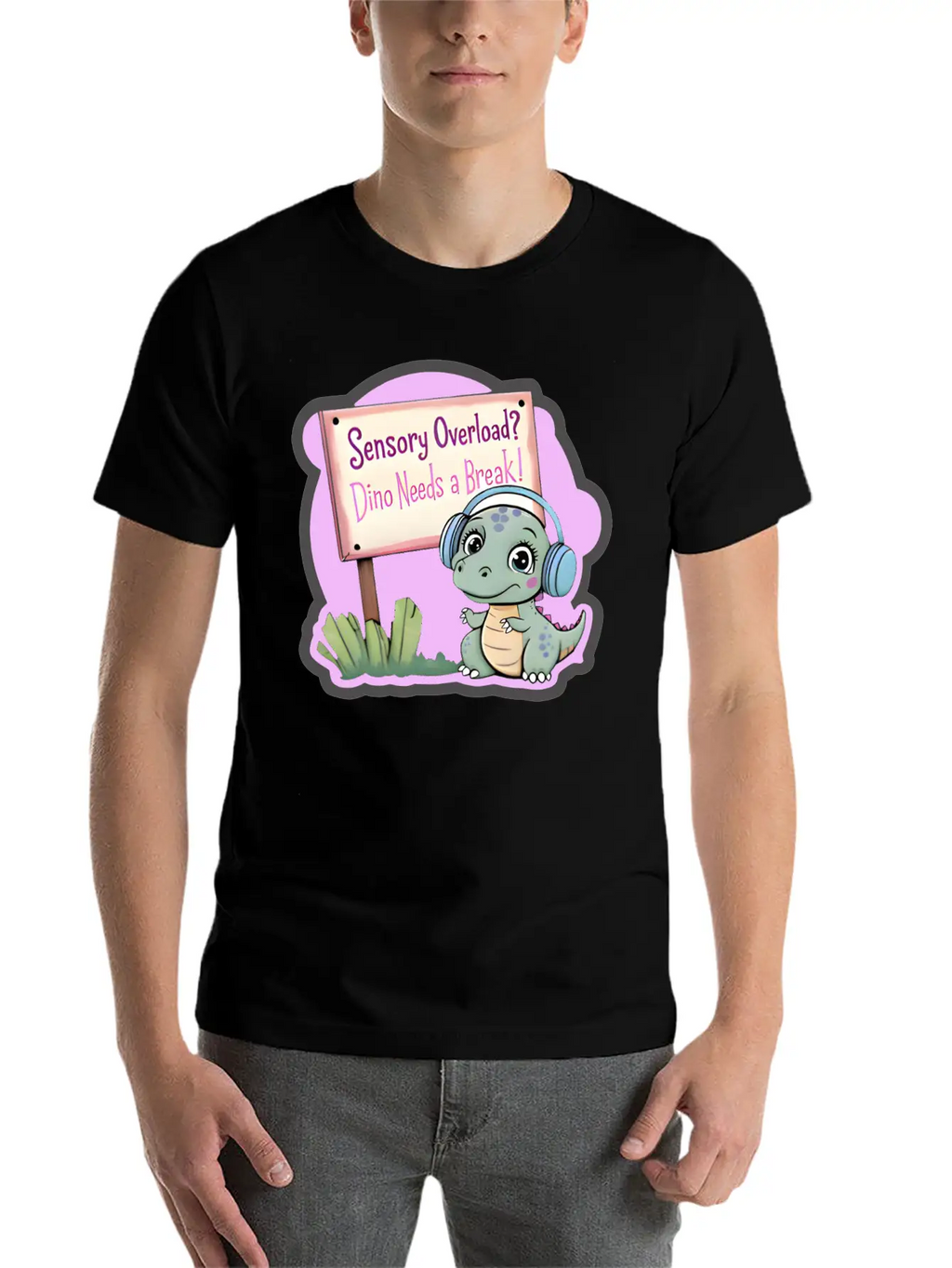 Sensory Overload? Dino Needs A Break! - Autism Day Relaxed Everyday Tee – Lightweight And Durable Cotton