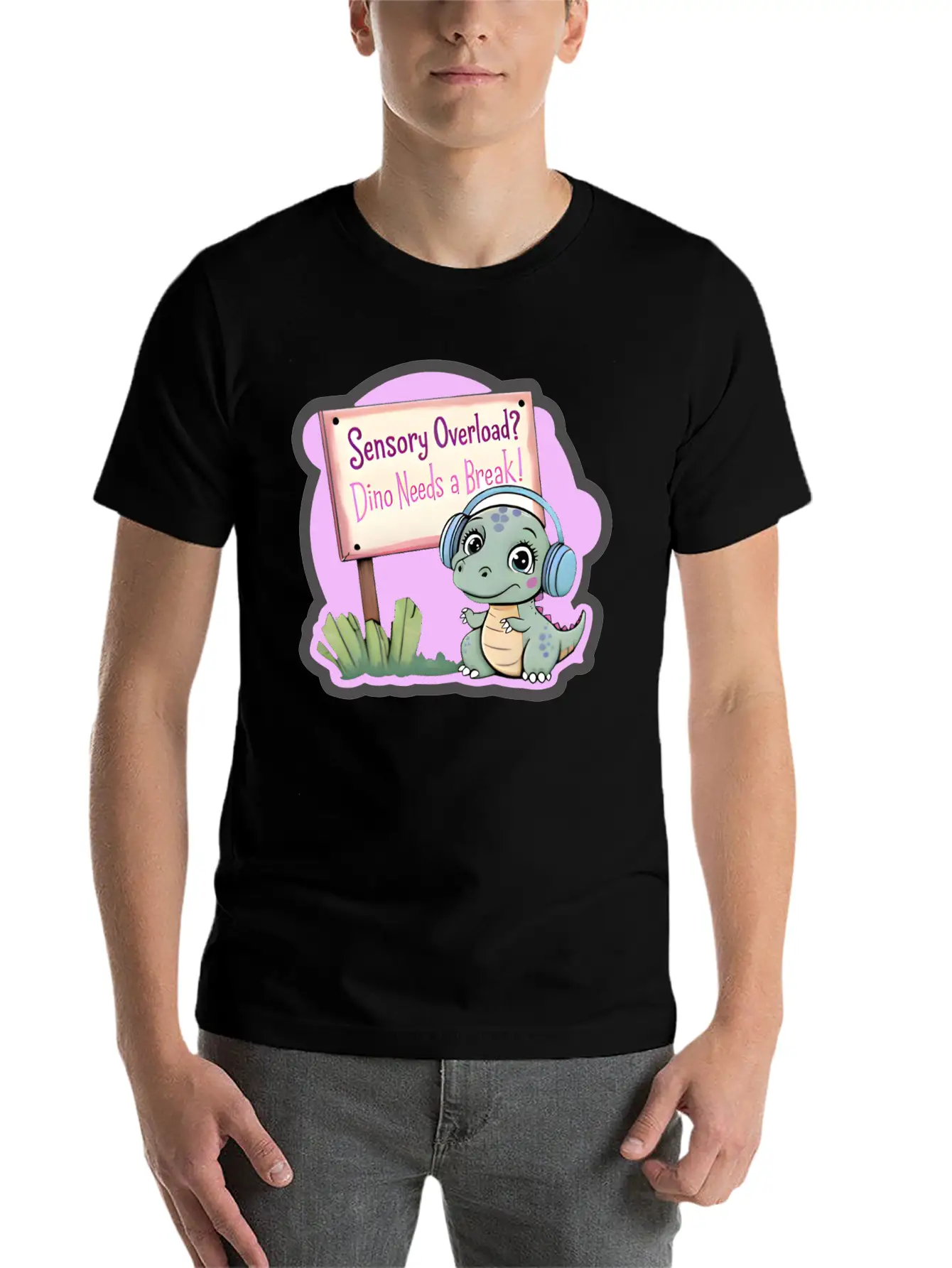 Sensory Overload? Dino Needs A Break! - Autism Day Relaxed Everyday Tee – Lightweight And Durable Cotton