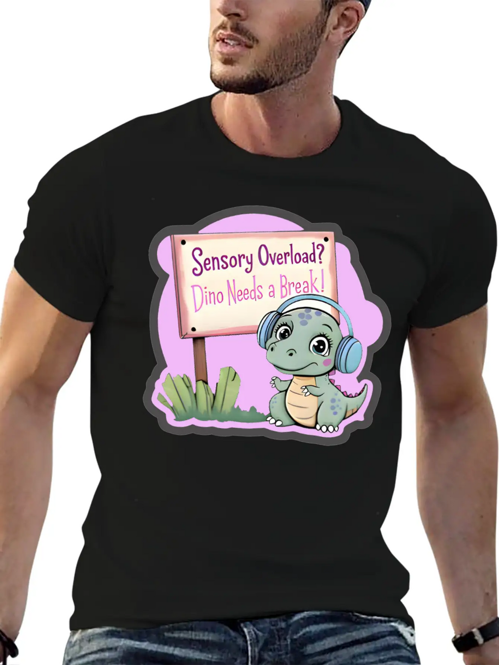 Sensory Overload? Dino Needs A Break! - Autism Day Relaxed Everyday Tee – Lightweight And Durable Cotton