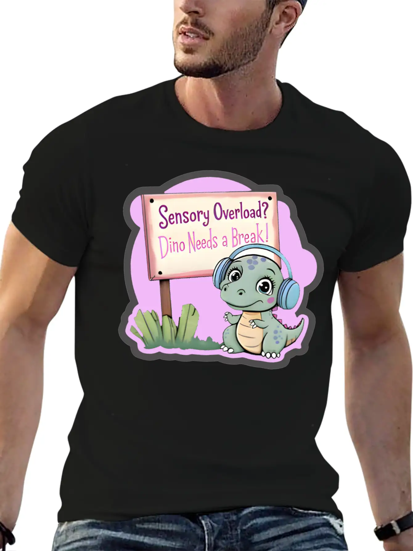 Sensory Overload? Dino Needs A Break! - Autism Day Relaxed Everyday Tee – Lightweight And Durable Cotton