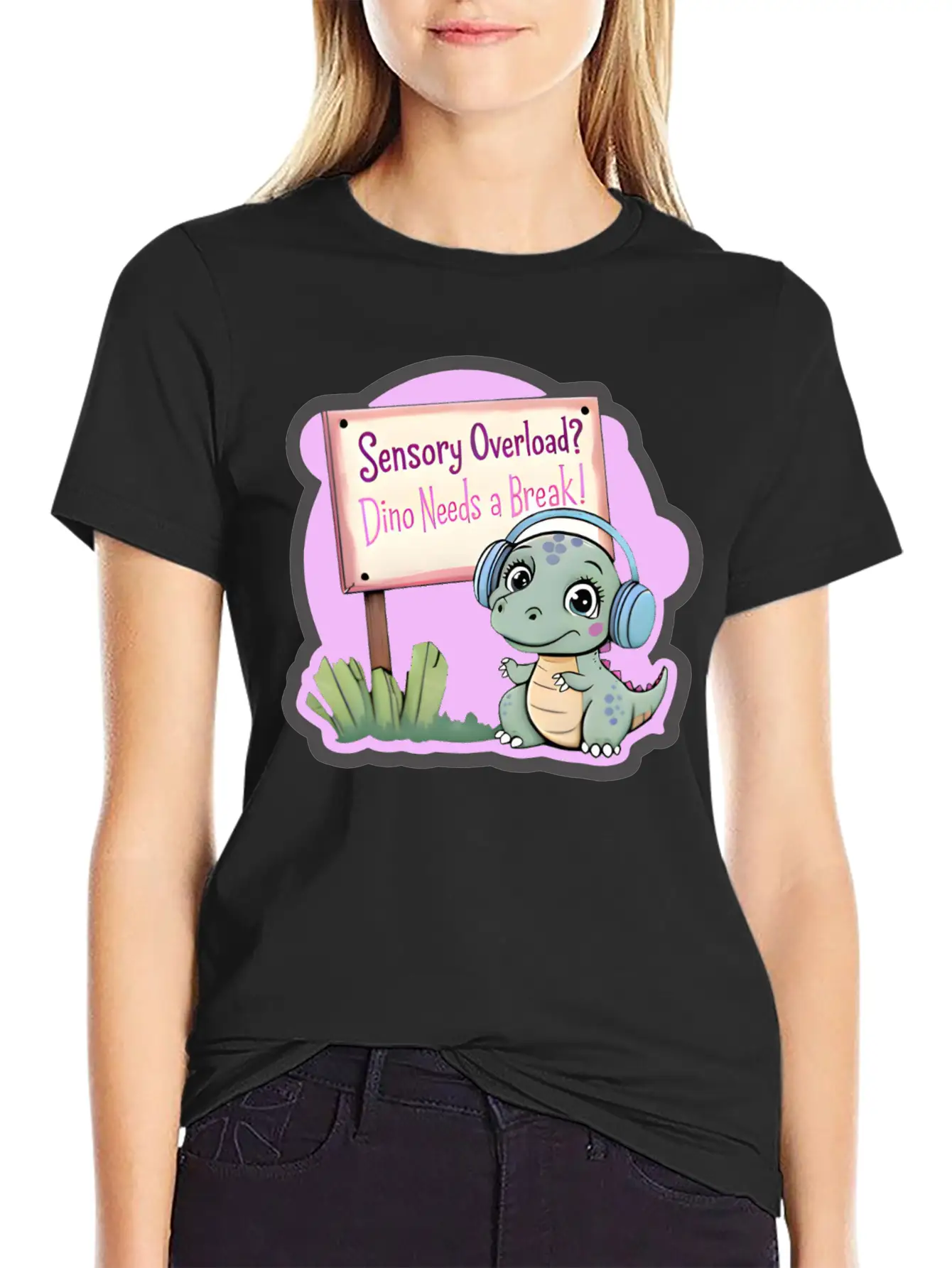 Sensory Overload? Dino Needs A Break! - Autism Day Relaxed Everyday Tee – Lightweight And Durable Cotton