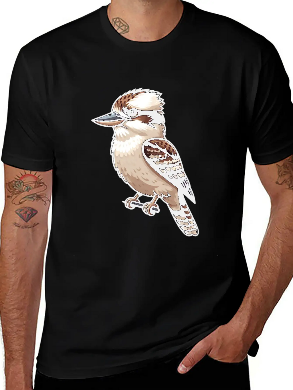 Serene Kookaburra Bird On A Branch Unisex Casual T-Shirt – Clean Design For Daily Comfort