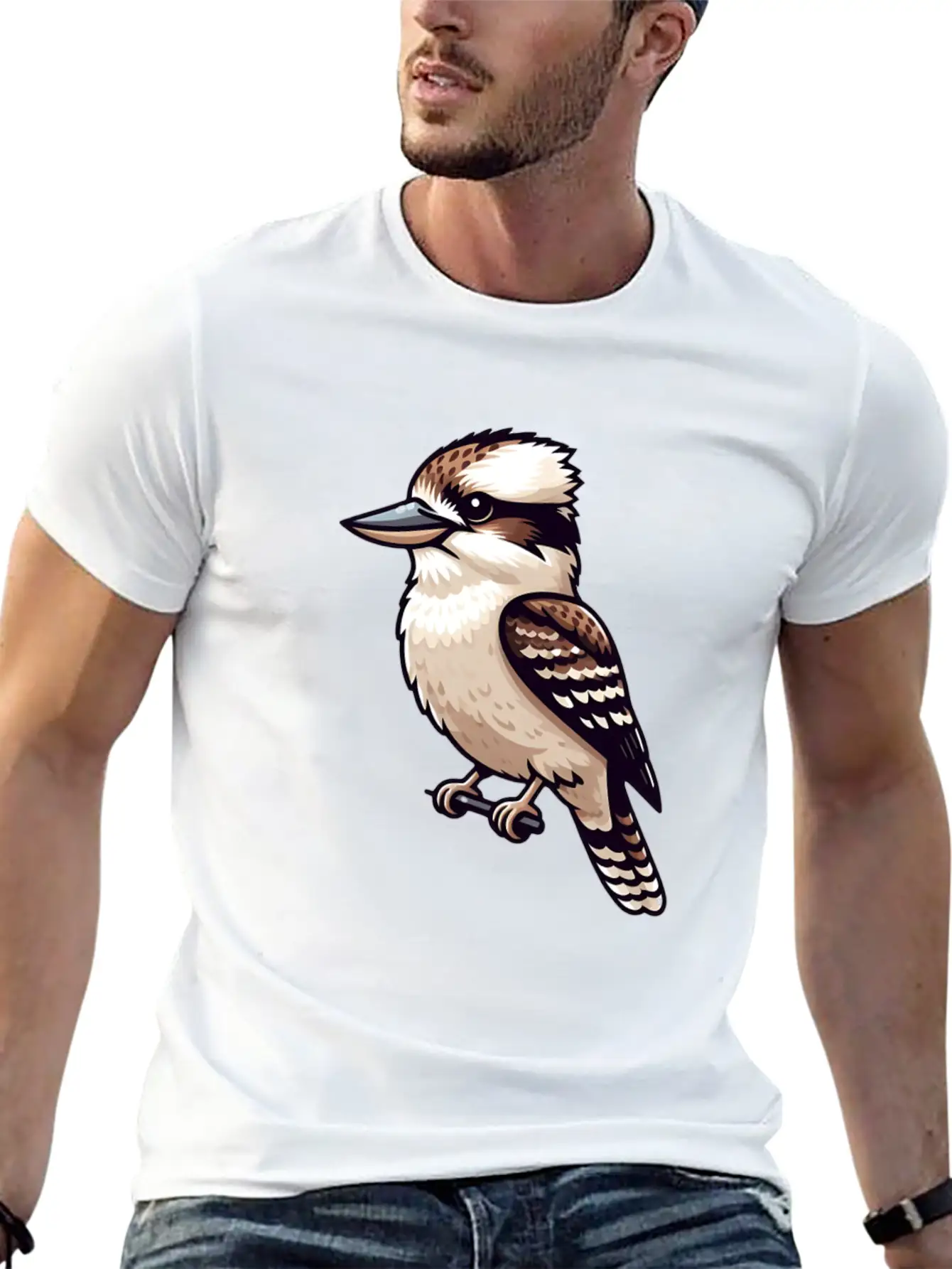 Serene Kookaburra Bird On A Branch Unisex Casual T-Shirt – Clean Design For Daily Comfort
