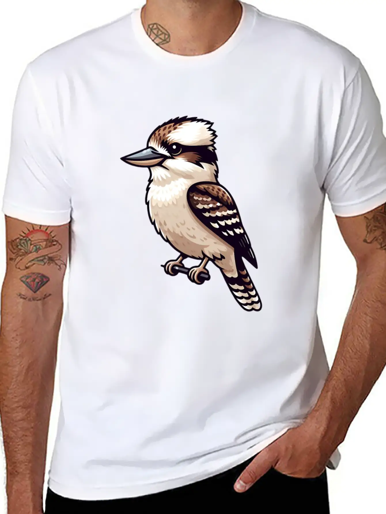 Serene Kookaburra Bird On A Branch Unisex Casual T-Shirt – Clean Design For Daily Comfort