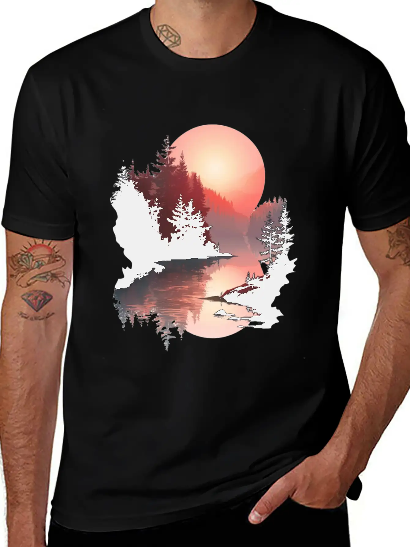 Serene Sunset Reflections In Nature Stylish Everyday T-Shirt – Unisex Basic Cotton Tee