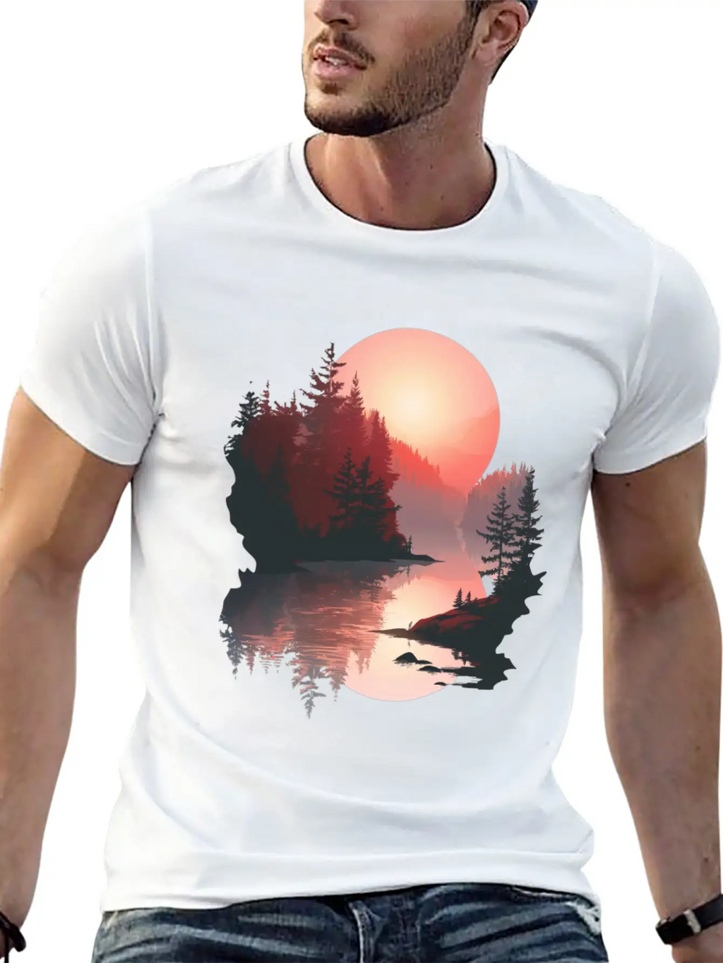 Serene Sunset Reflections In Nature Stylish Everyday T-Shirt – Unisex Basic Cotton Tee
