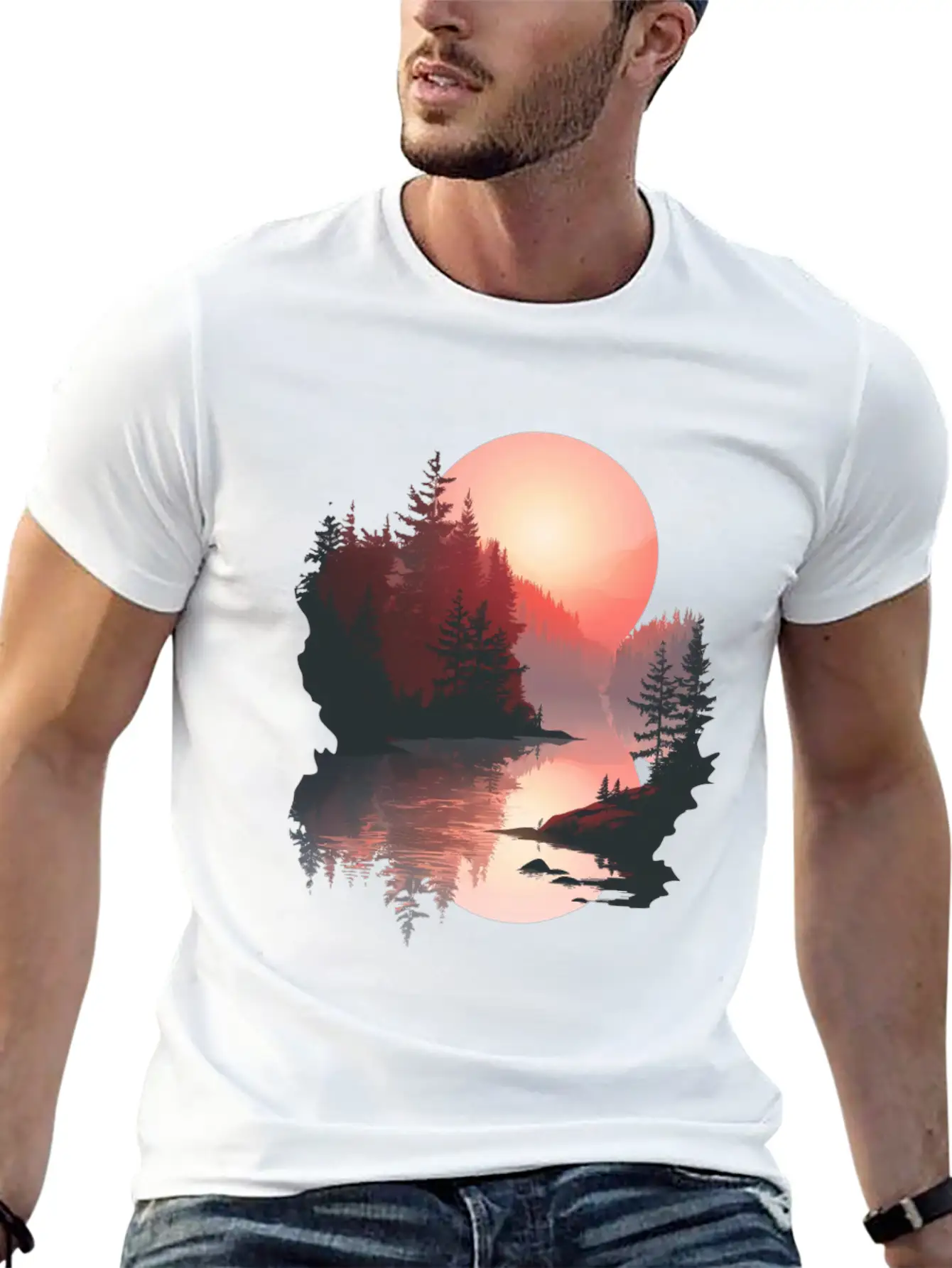 Serene Sunset Reflections In Nature Stylish Everyday T-Shirt – Unisex Basic Cotton Tee