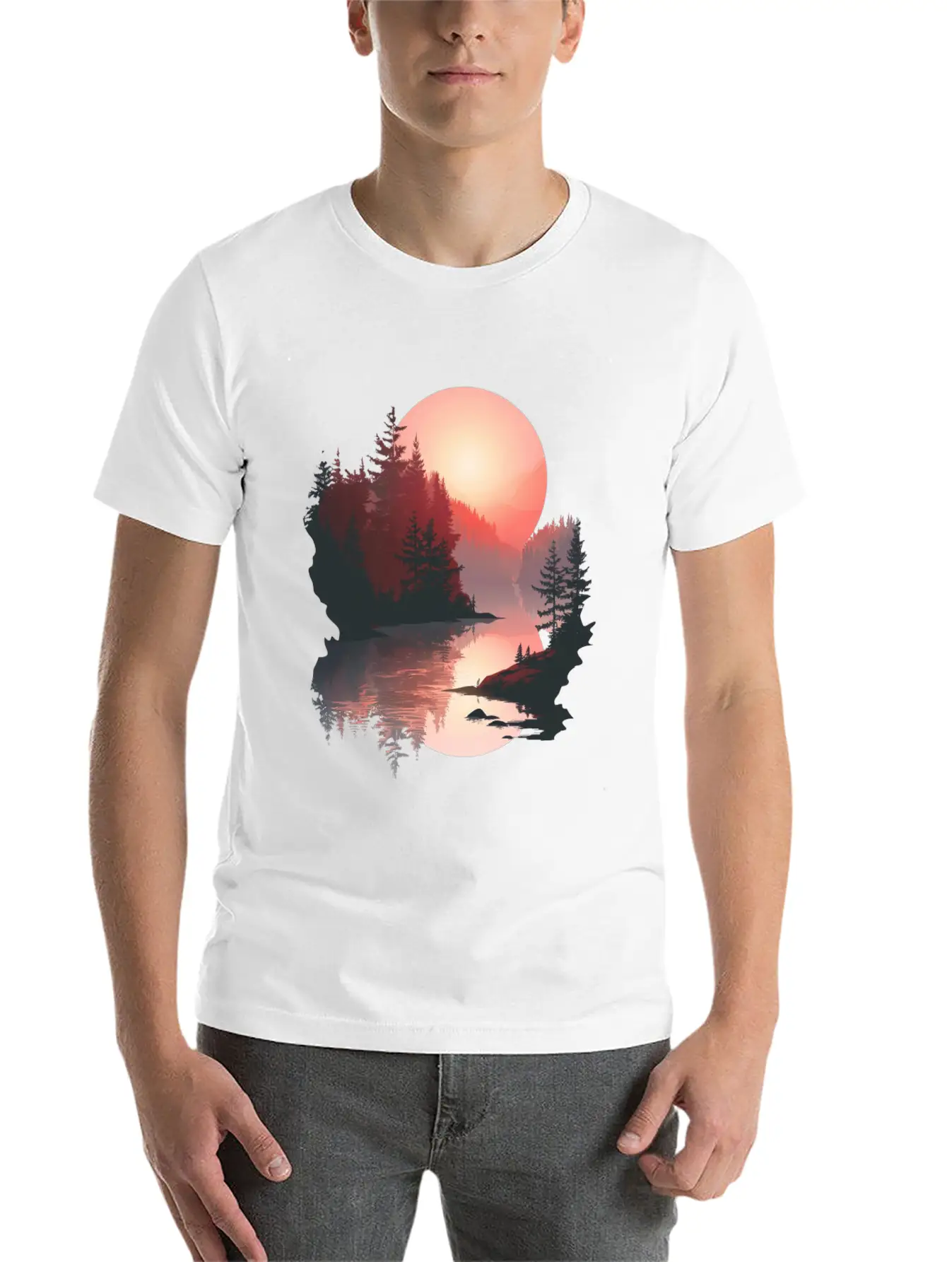 Serene Sunset Reflections In Nature Stylish Everyday T-Shirt – Unisex Basic Cotton Tee