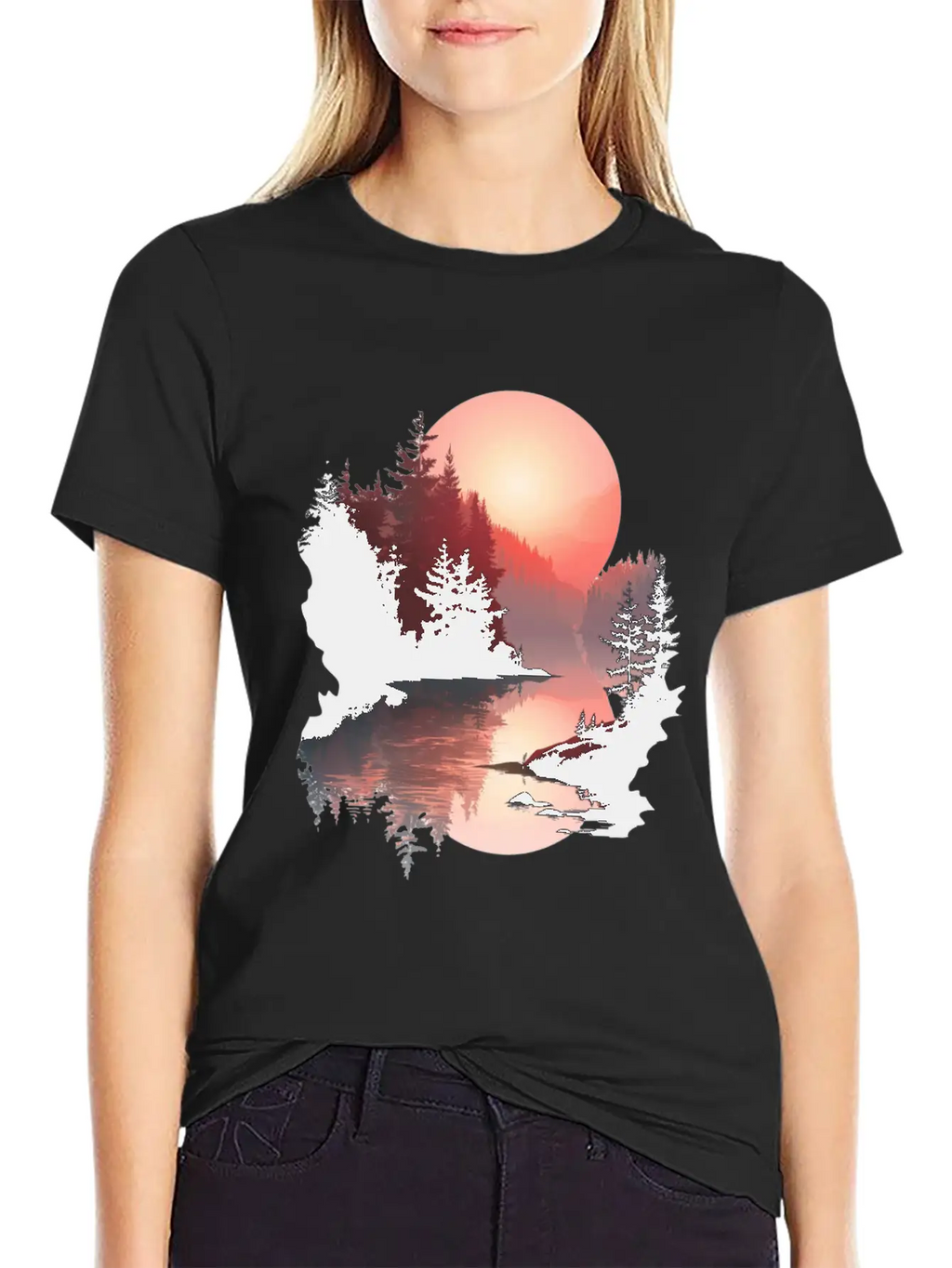 Serene Sunset Reflections In Nature Stylish Everyday T-Shirt – Unisex Basic Cotton Tee
