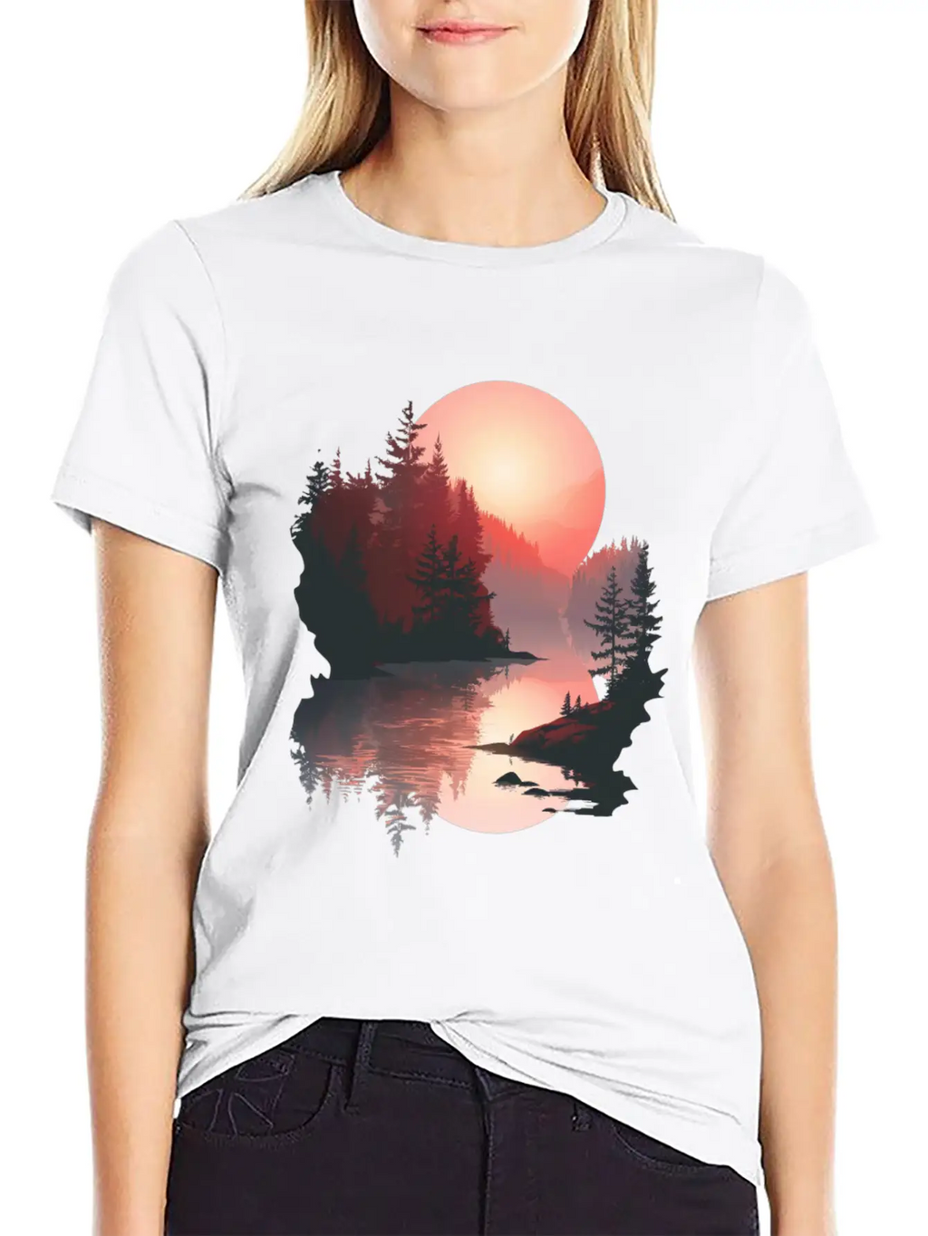Serene Sunset Reflections In Nature Stylish Everyday T-Shirt – Unisex Basic Cotton Tee