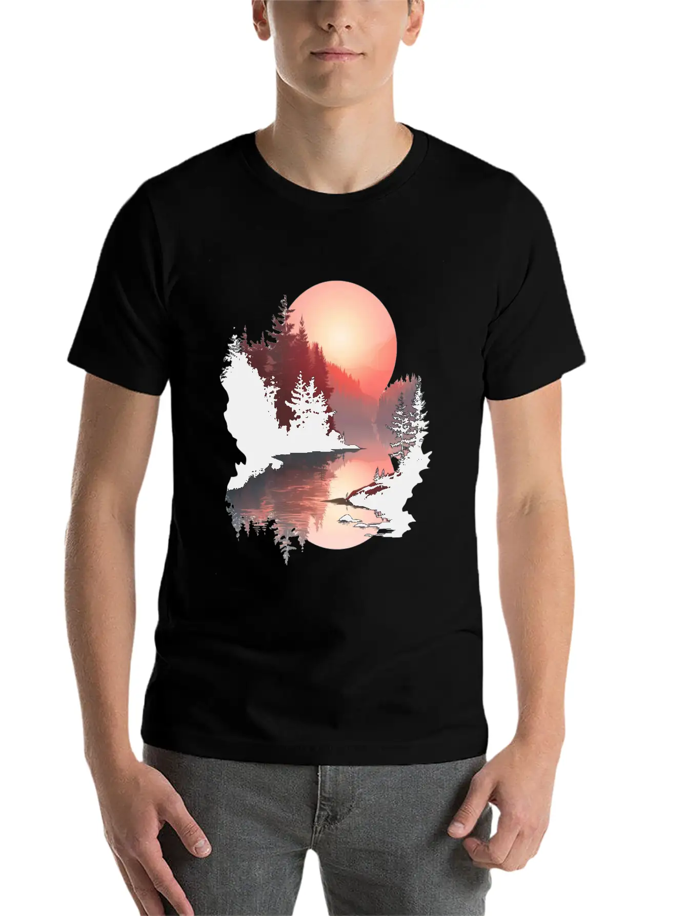 Serene Sunset Reflections In Nature Stylish Everyday T-Shirt – Unisex Basic Cotton Tee