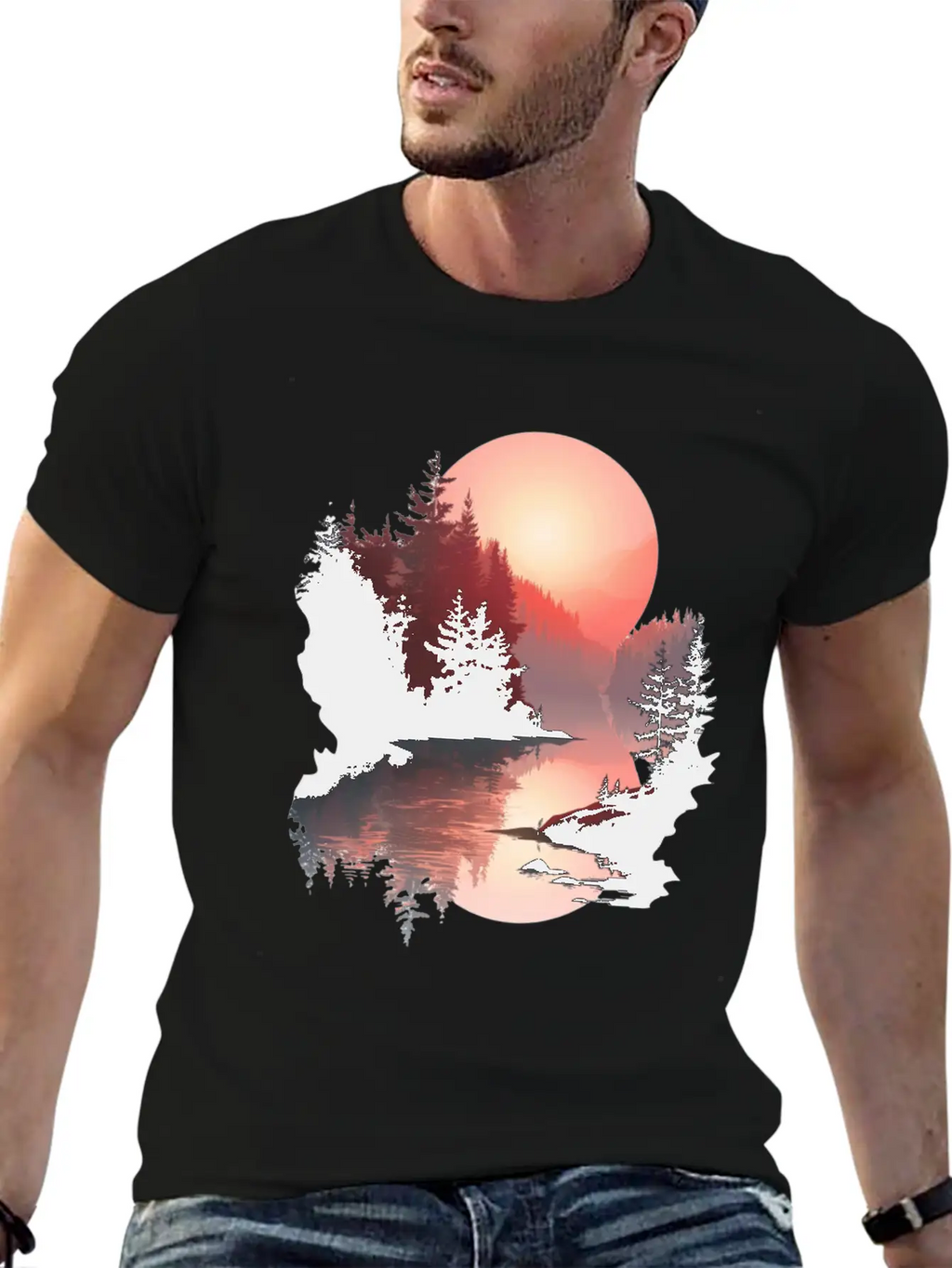 Serene Sunset Reflections In Nature Stylish Everyday T-Shirt – Unisex Basic Cotton Tee