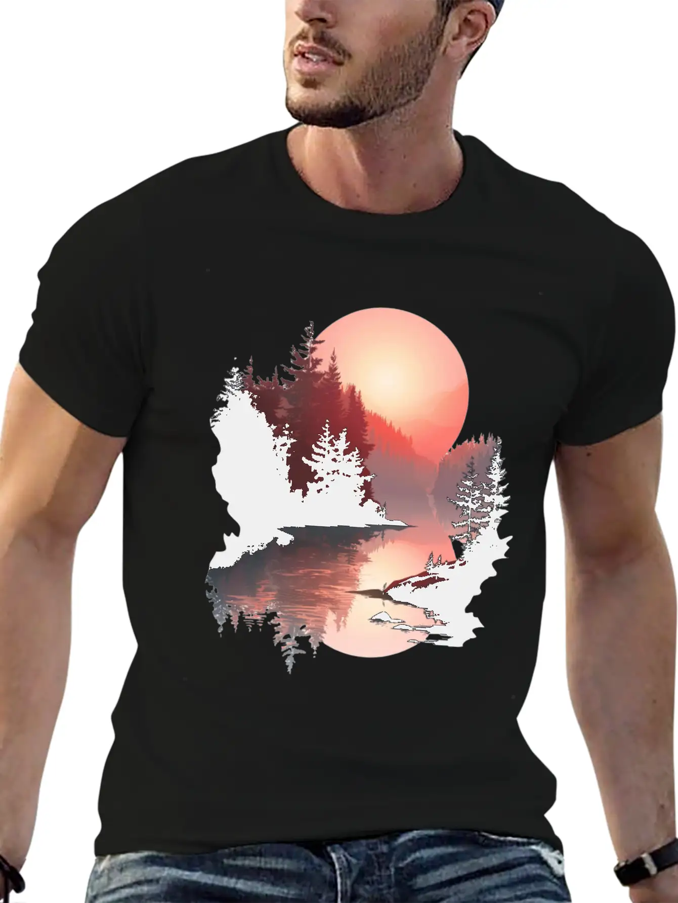 Serene Sunset Reflections In Nature Stylish Everyday T-Shirt – Unisex Basic Cotton Tee