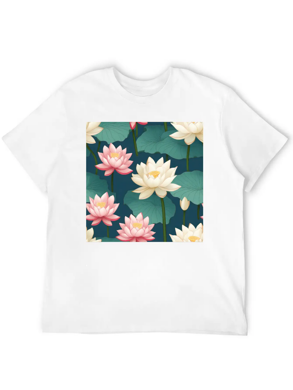 Serenity Blooms: Timeless Lotus Flower Pattern Breathable Soft Cotton T-Shirt – Timeless Casual Look