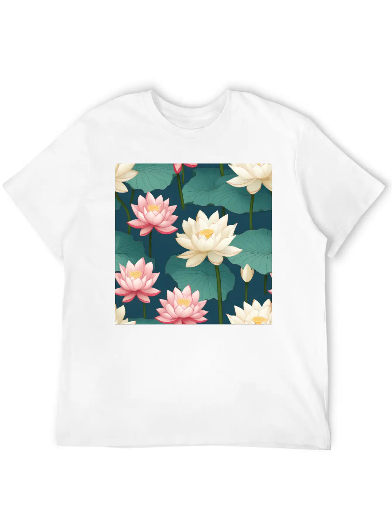 Serenity Blooms: Timeless Lotus Flower Pattern Breathable Soft Cotton T-Shirt – Timeless Casual Look