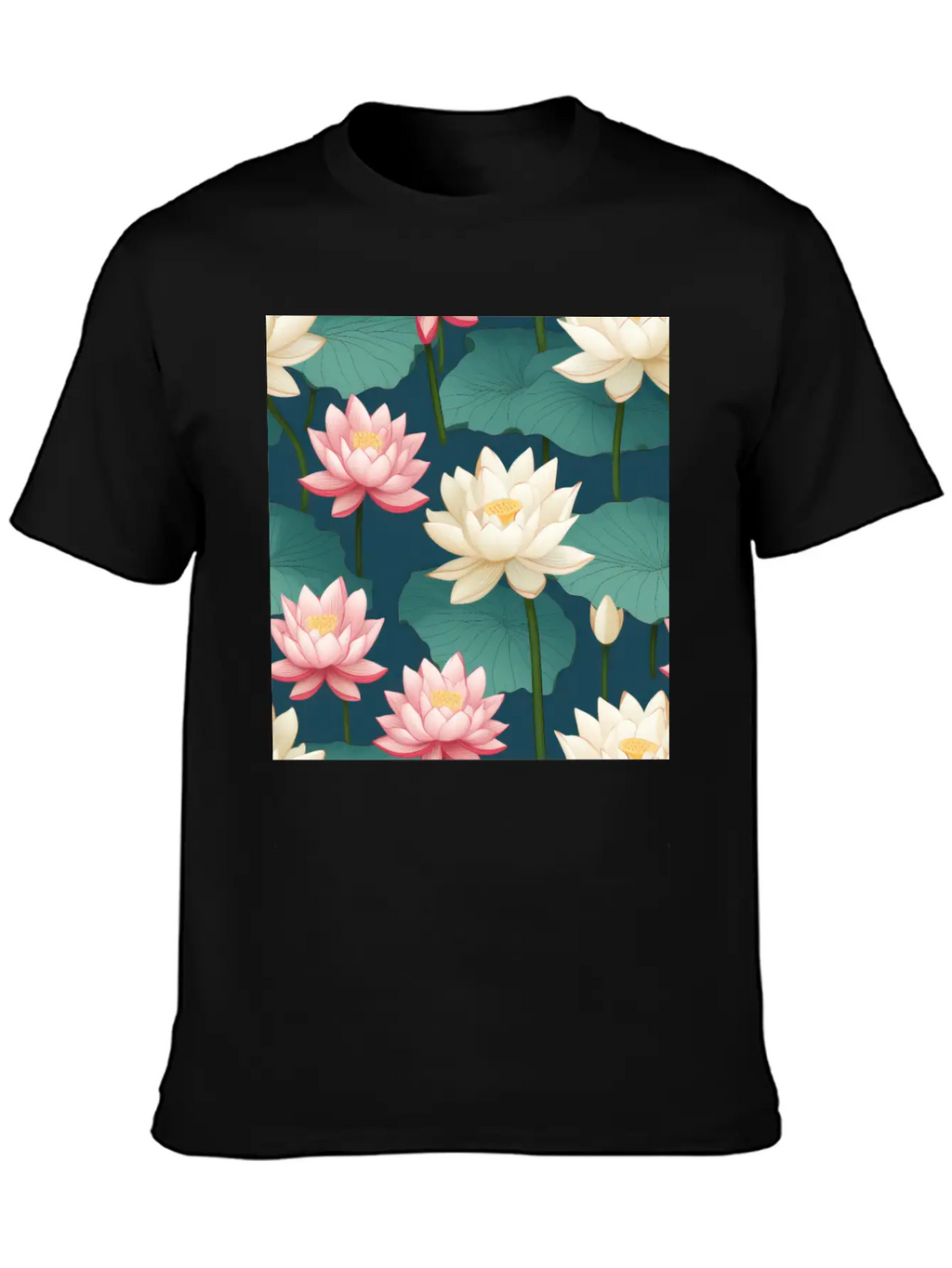 Serenity Blooms: Timeless Lotus Flower Pattern Breathable Soft Cotton T-Shirt – Timeless Casual Look