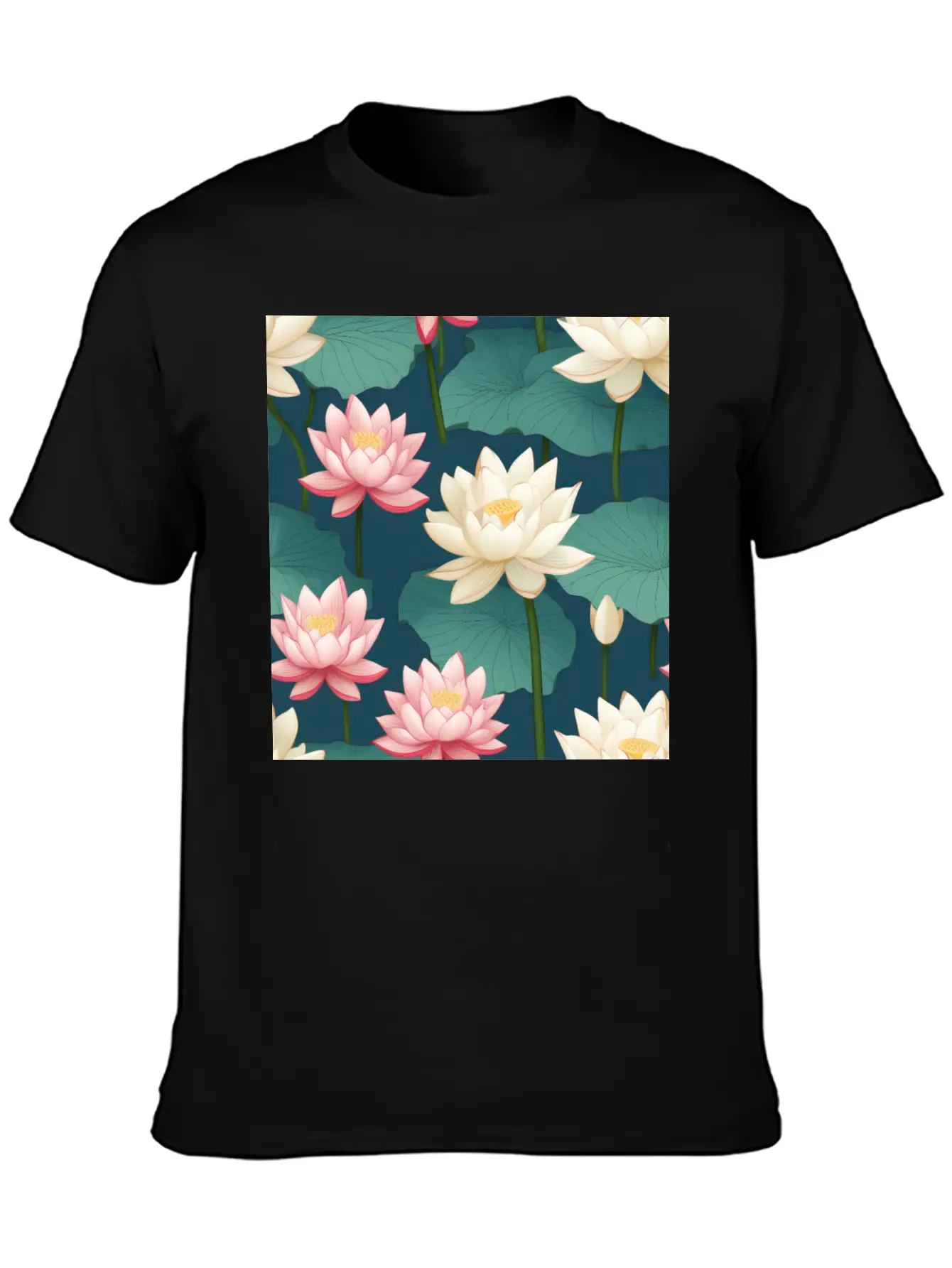 Serenity Blooms: Timeless Lotus Flower Pattern Breathable Soft Cotton T-Shirt – Timeless Casual Look