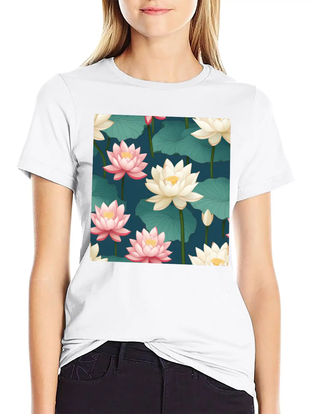 Serenity Blooms: Timeless Lotus Flower Pattern Breathable Soft Cotton T-Shirt – Timeless Casual Look