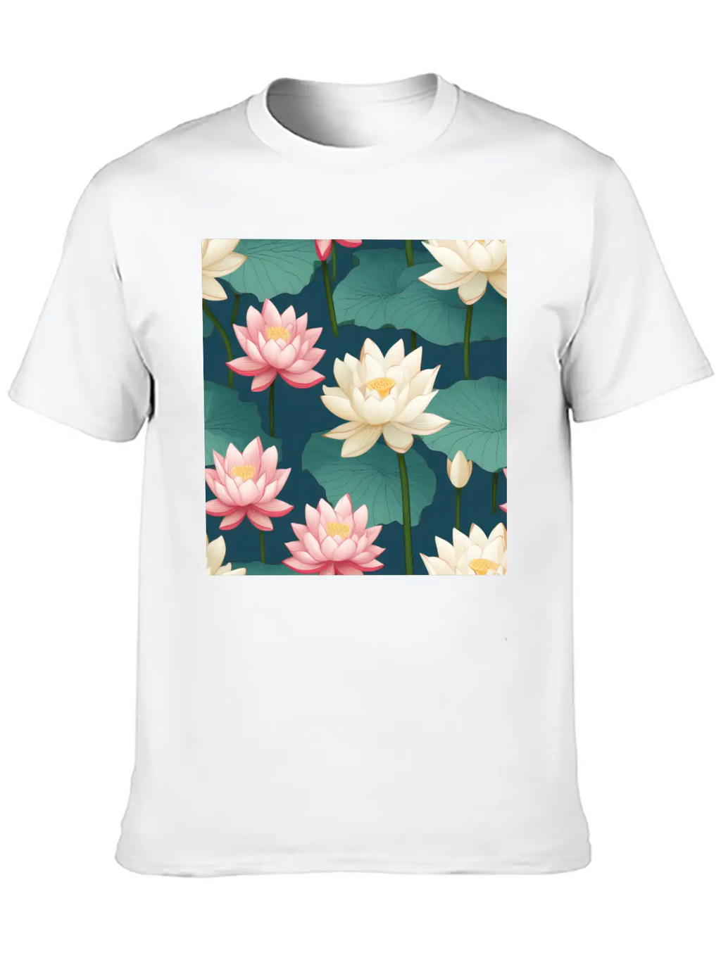 Serenity Blooms: Timeless Lotus Flower Pattern Breathable Soft Cotton T-Shirt – Timeless Casual Look