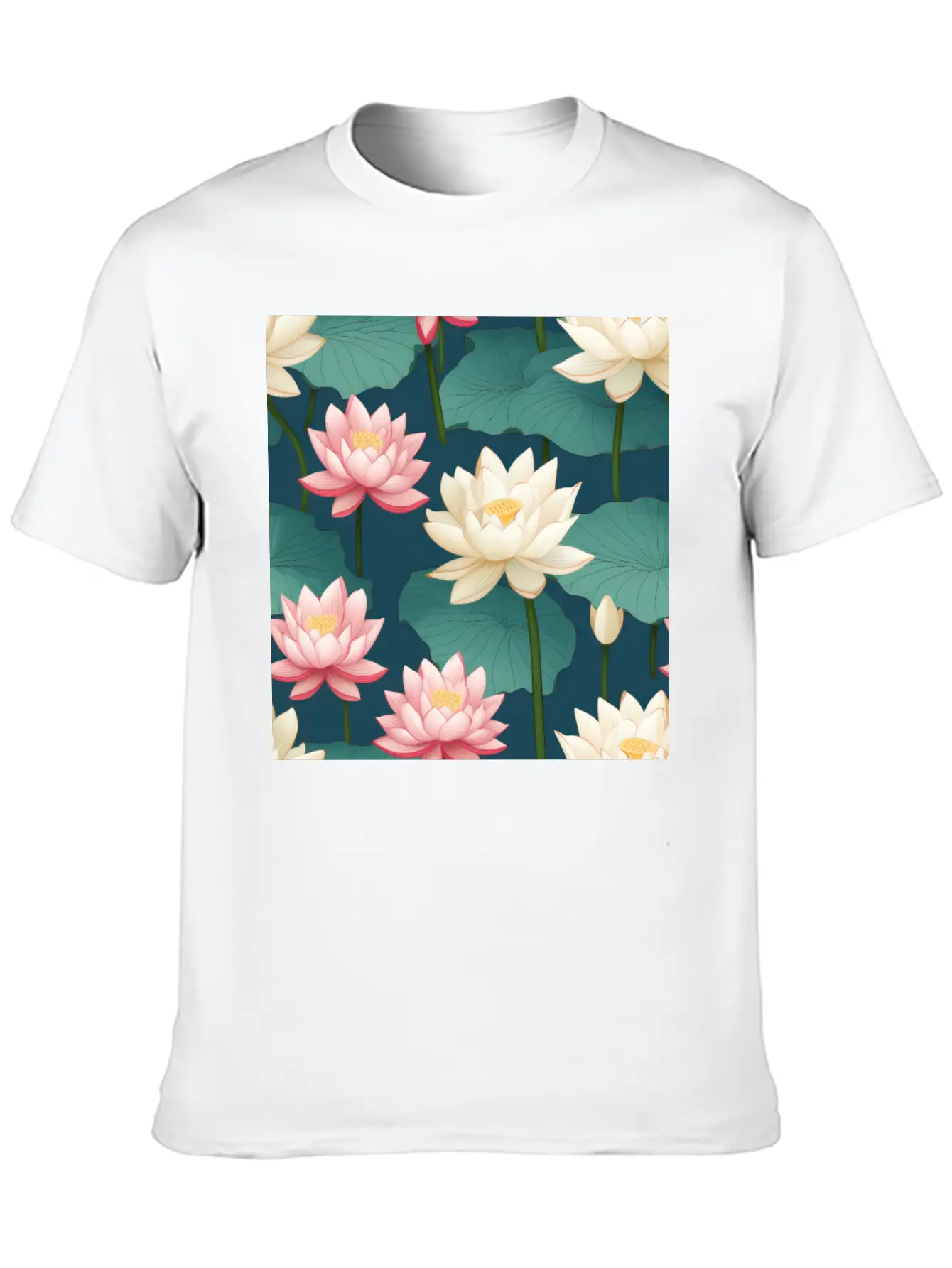 Serenity Blooms: Timeless Lotus Flower Pattern Breathable Soft Cotton T-Shirt – Timeless Casual Look