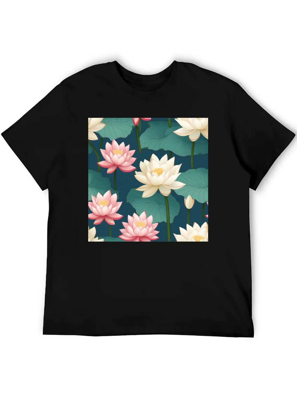 Serenity Blooms: Timeless Lotus Flower Pattern Breathable Soft Cotton T-Shirt – Timeless Casual Look