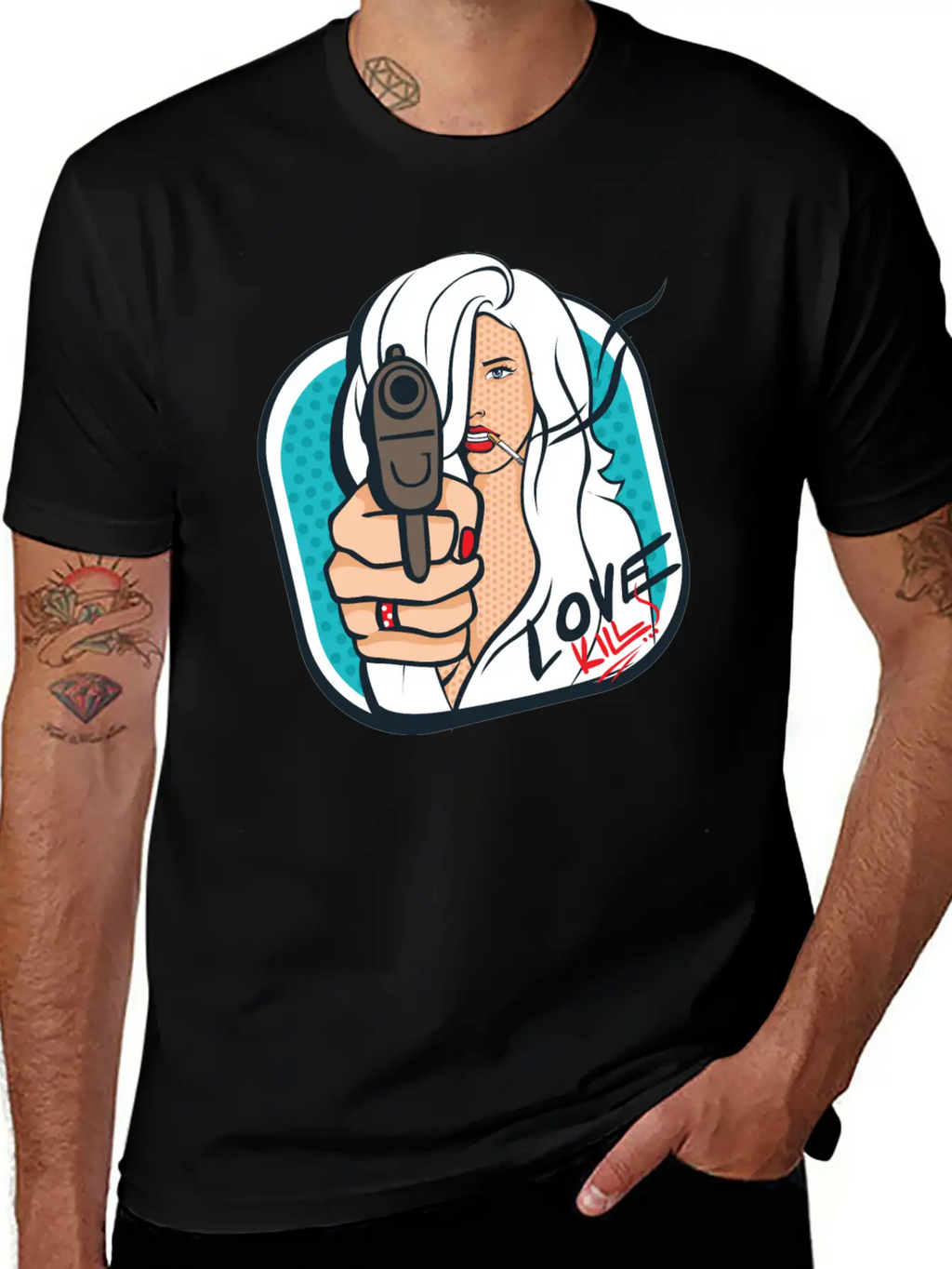 Sexy Woman With A Gun - Pop Art Retro Design Classic Cotton Tee – Unisex Comfort For Any Season