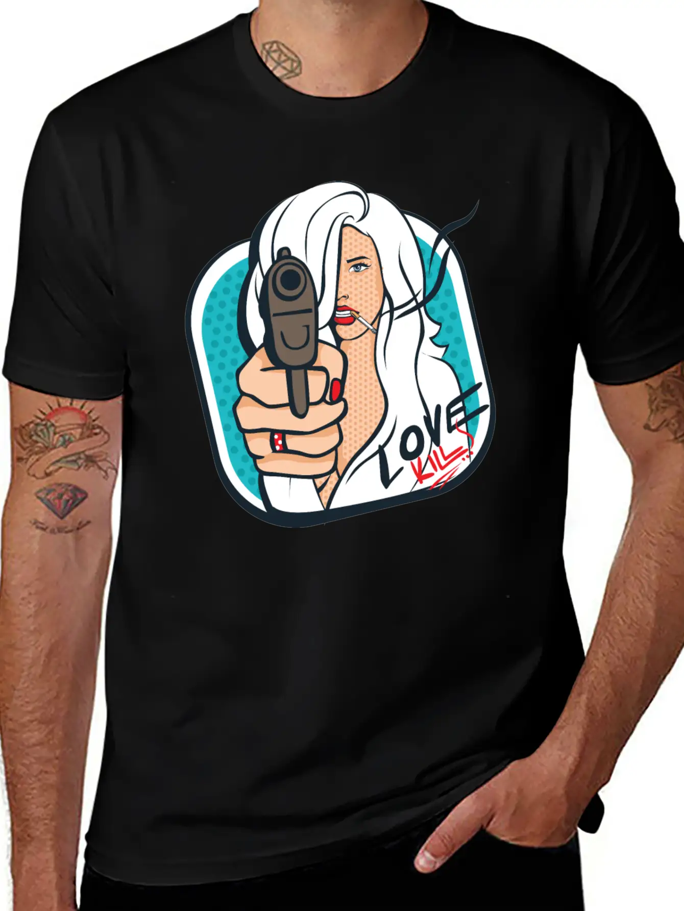 Sexy Woman With A Gun - Pop Art Retro Design Classic Cotton Tee – Unisex Comfort For Any Season