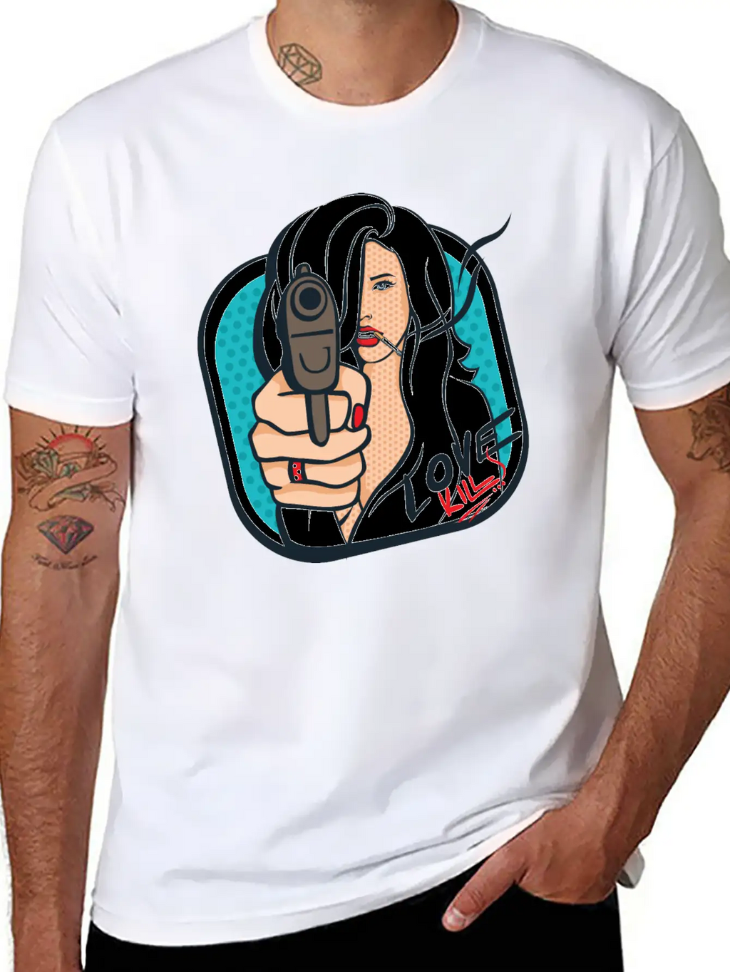 Sexy Woman With A Gun - Pop Art Retro Design Classic Cotton Tee – Unisex Comfort For Any Season