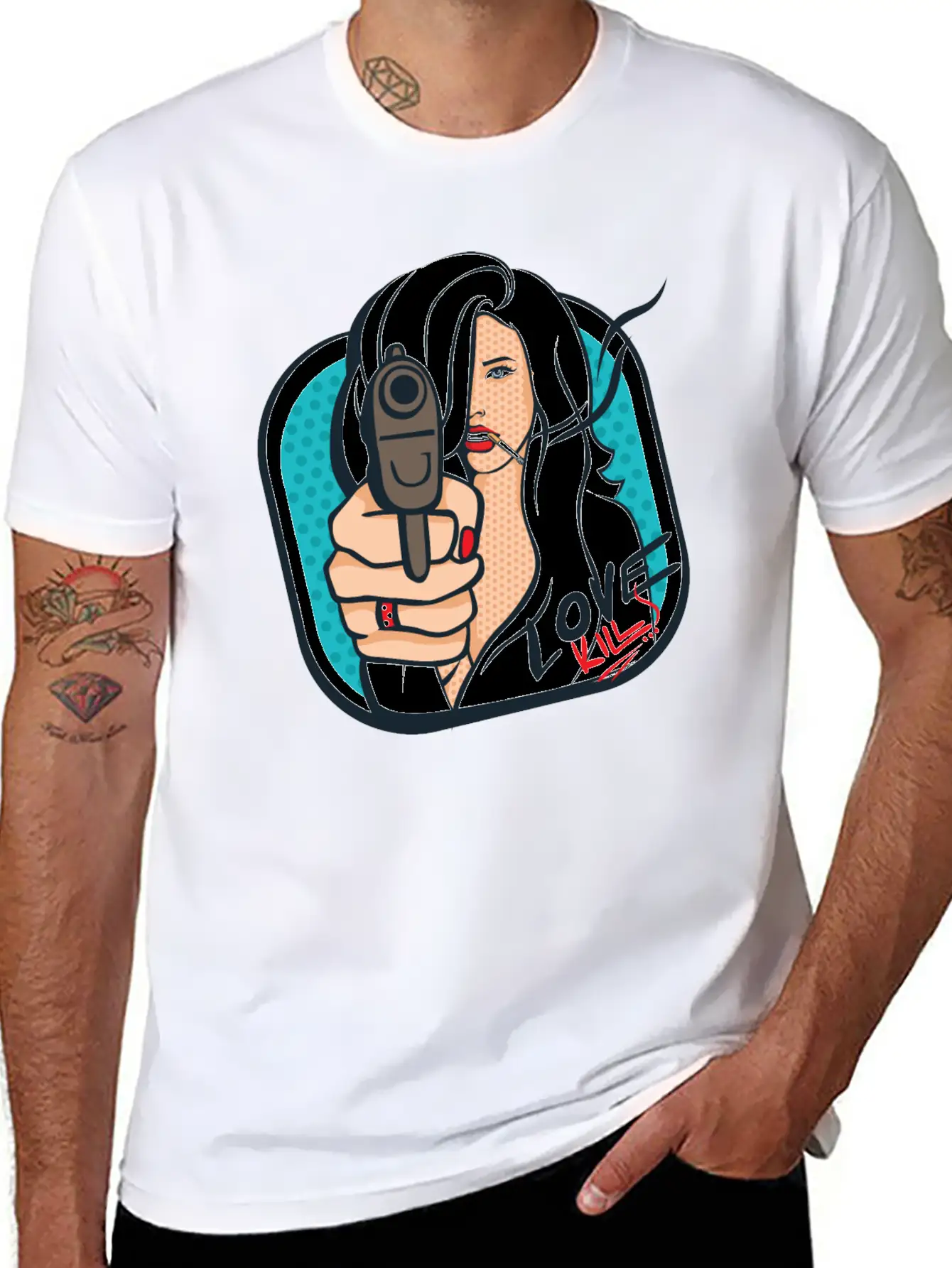 Sexy Woman With A Gun - Pop Art Retro Design Classic Cotton Tee – Unisex Comfort For Any Season