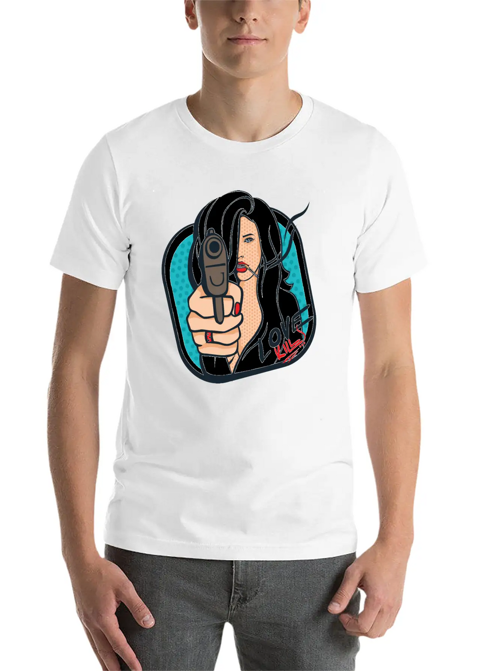 Sexy Woman With A Gun - Pop Art Retro Design Classic Cotton Tee – Unisex Comfort For Any Season