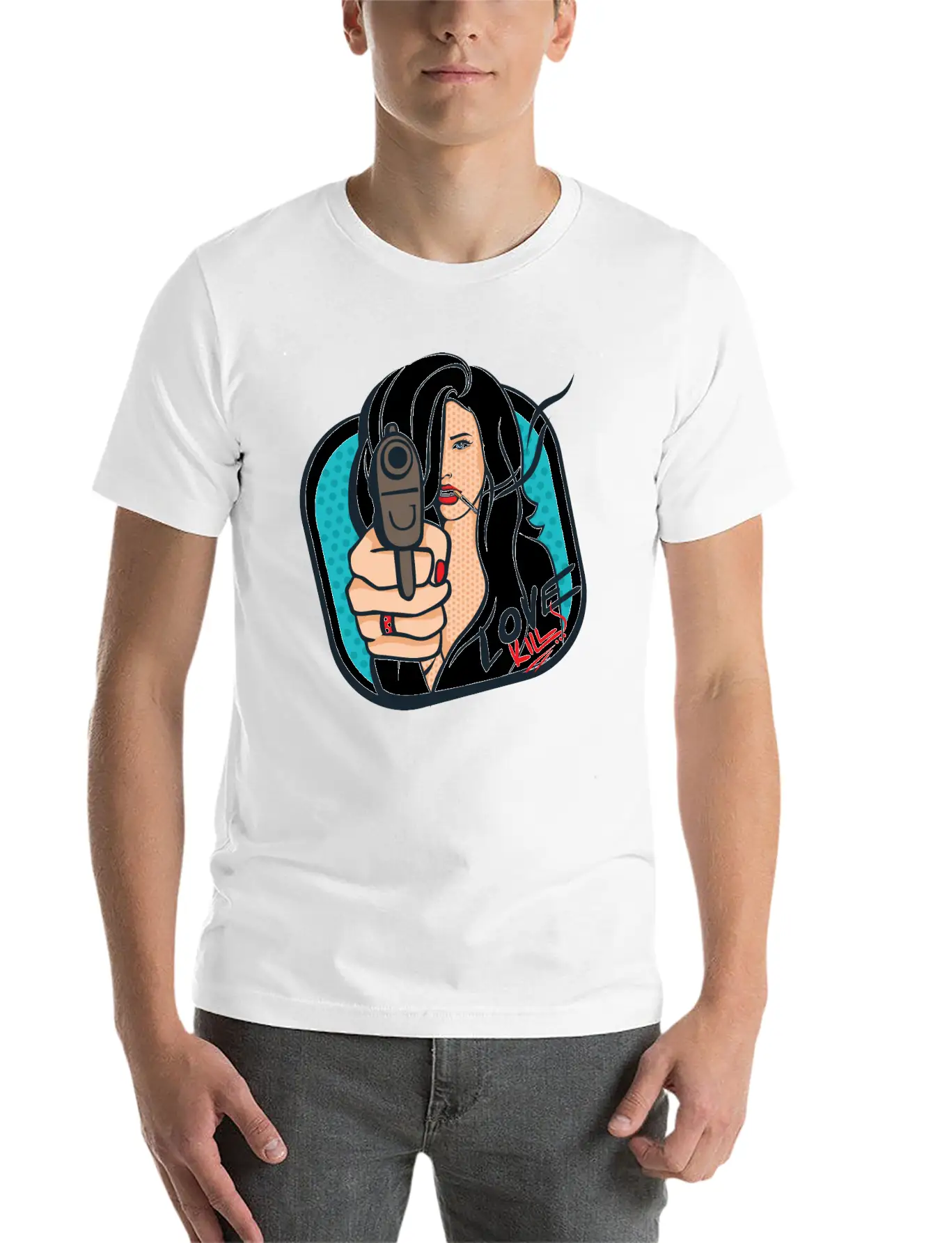 Sexy Woman With A Gun - Pop Art Retro Design Classic Cotton Tee – Unisex Comfort For Any Season