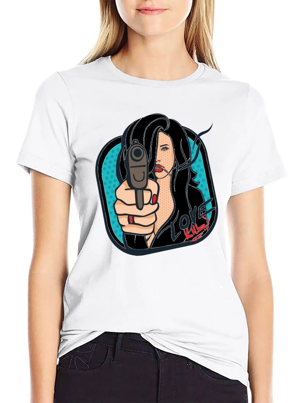 Sexy Woman With A Gun - Pop Art Retro Design Classic Cotton Tee – Unisex Comfort For Any Season