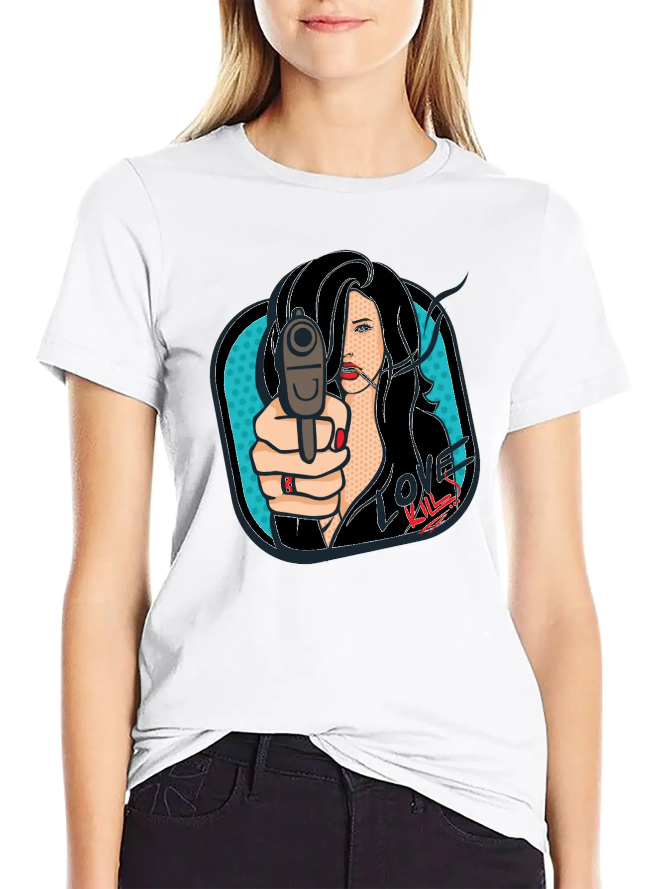 Sexy Woman With A Gun - Pop Art Retro Design Classic Cotton Tee – Unisex Comfort For Any Season