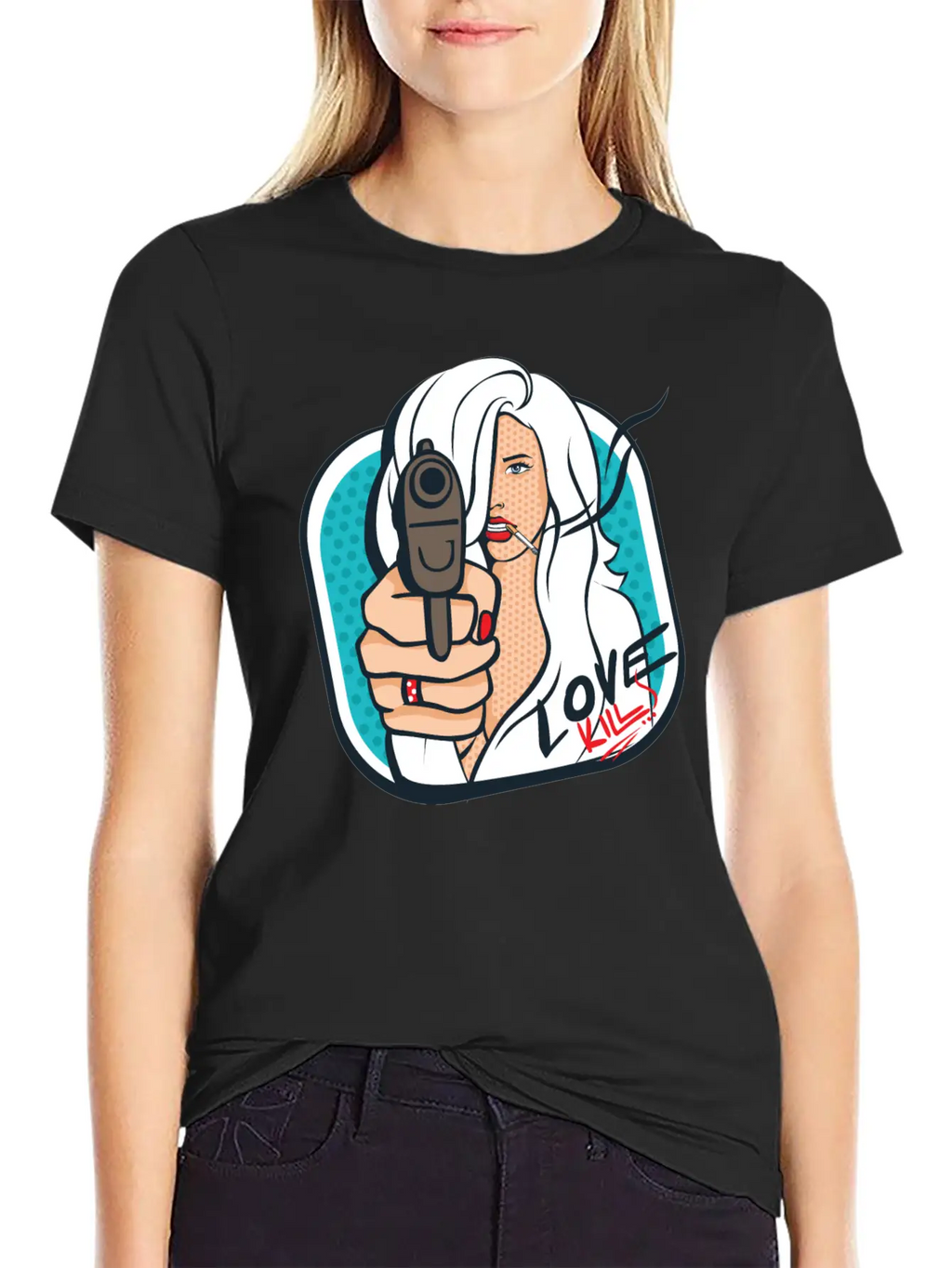 Sexy Woman With A Gun - Pop Art Retro Design Classic Cotton Tee – Unisex Comfort For Any Season