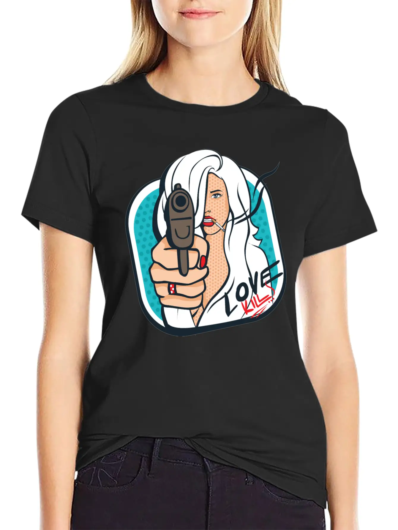 Sexy Woman With A Gun - Pop Art Retro Design Classic Cotton Tee – Unisex Comfort For Any Season