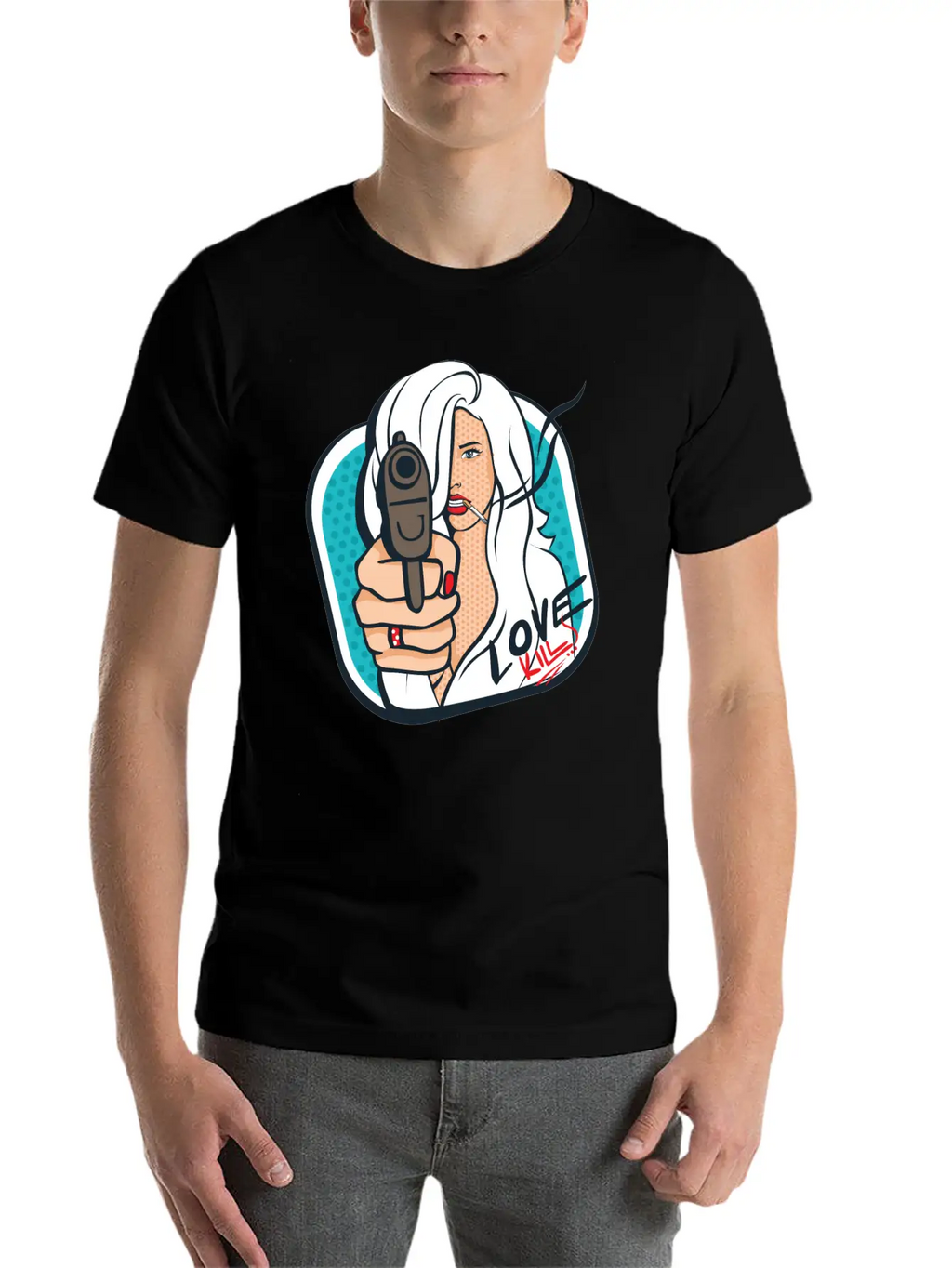 Sexy Woman With A Gun - Pop Art Retro Design Classic Cotton Tee – Unisex Comfort For Any Season