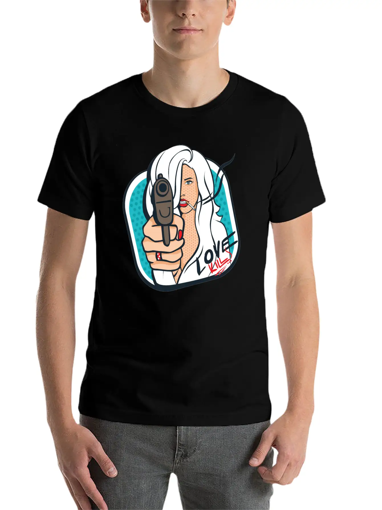 Sexy Woman With A Gun - Pop Art Retro Design Classic Cotton Tee – Unisex Comfort For Any Season