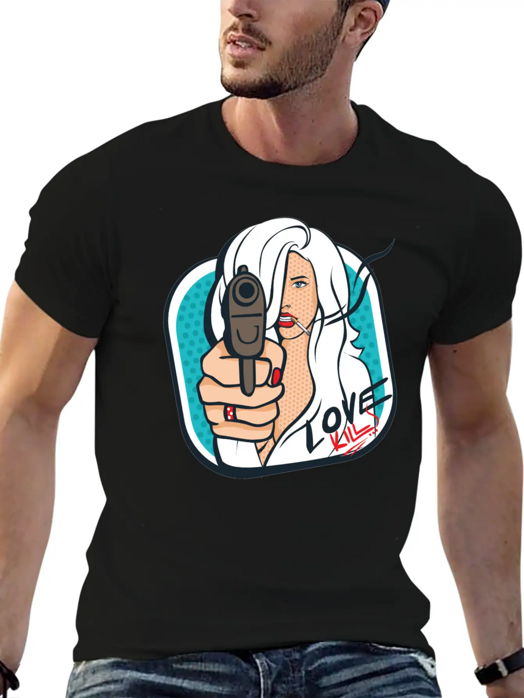 Sexy Woman With A Gun - Pop Art Retro Design Classic Cotton Tee – Unisex Comfort For Any Season