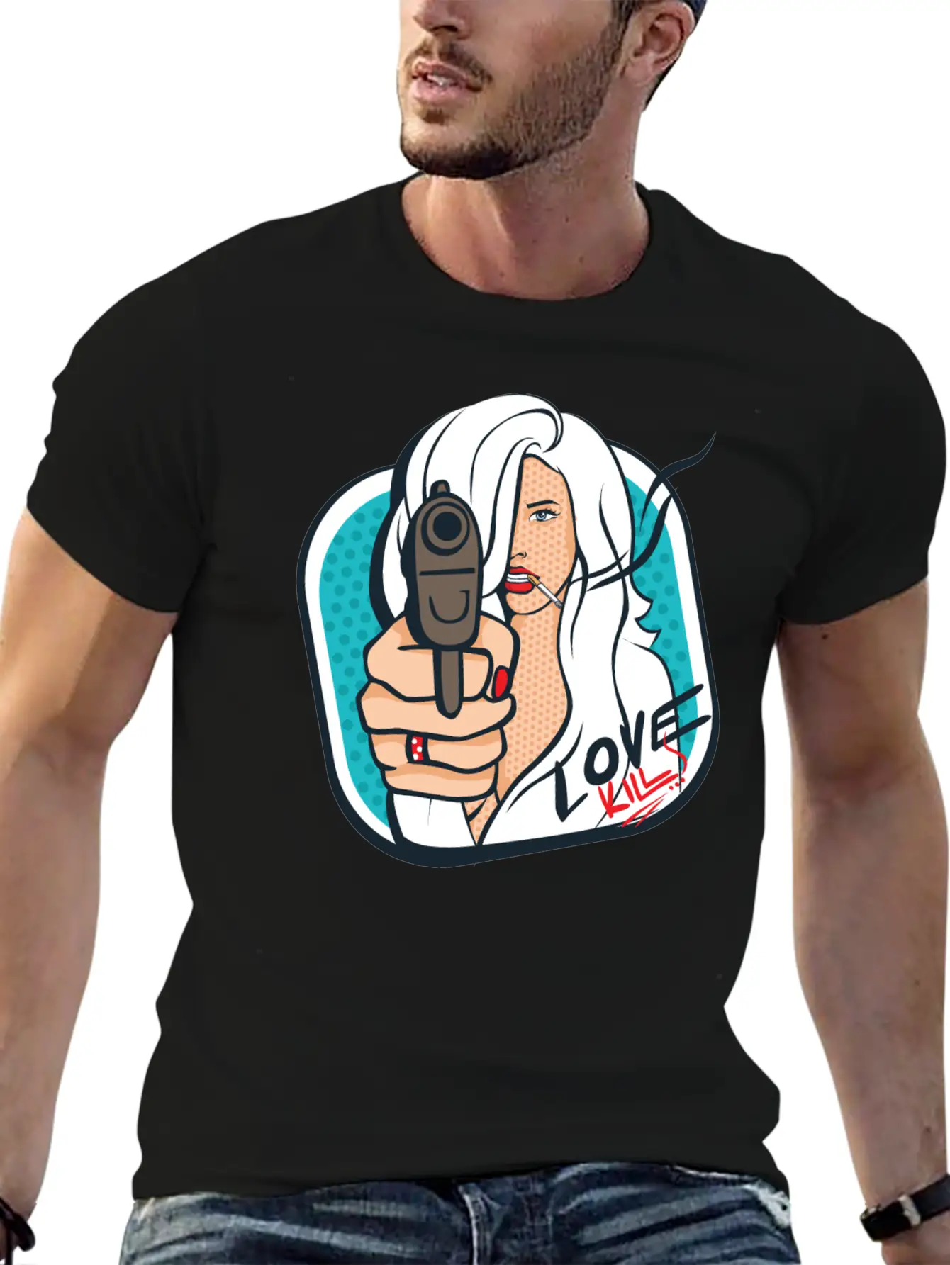 Sexy Woman With A Gun - Pop Art Retro Design Classic Cotton Tee – Unisex Comfort For Any Season