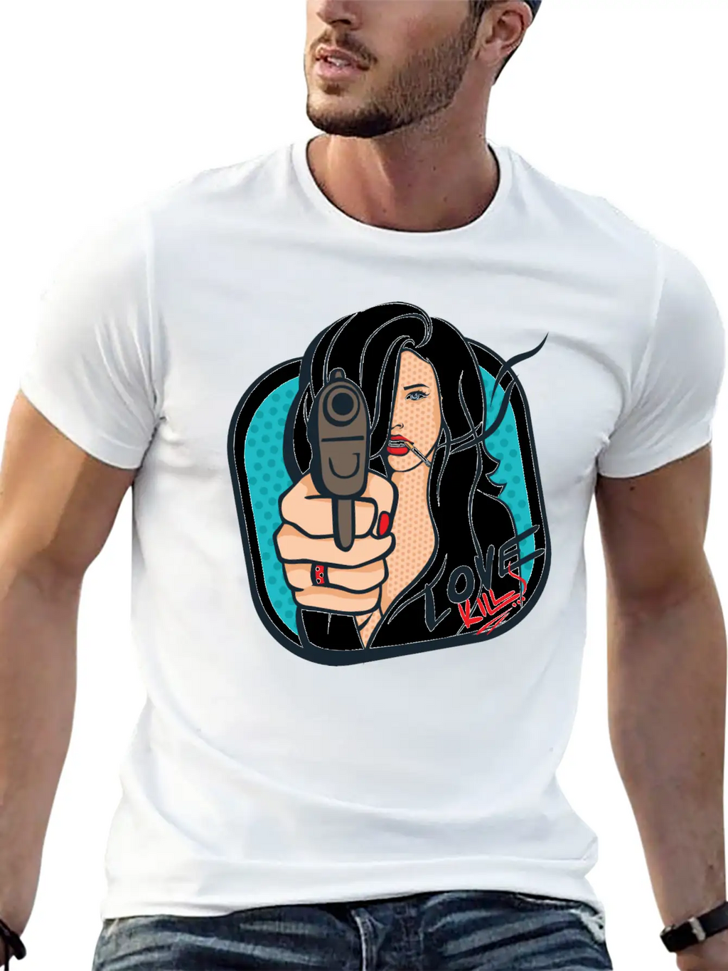 Sexy Woman With A Gun - Pop Art Retro Design Classic Cotton Tee – Unisex Comfort For Any Season