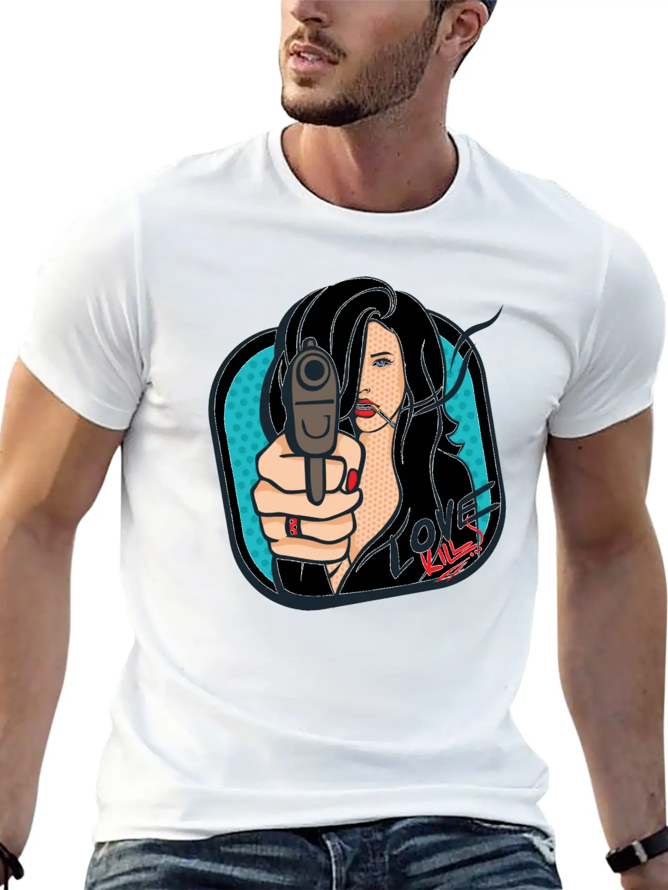 Sexy Woman With A Gun - Pop Art Retro Design Classic Cotton Tee – Unisex Comfort For Any Season