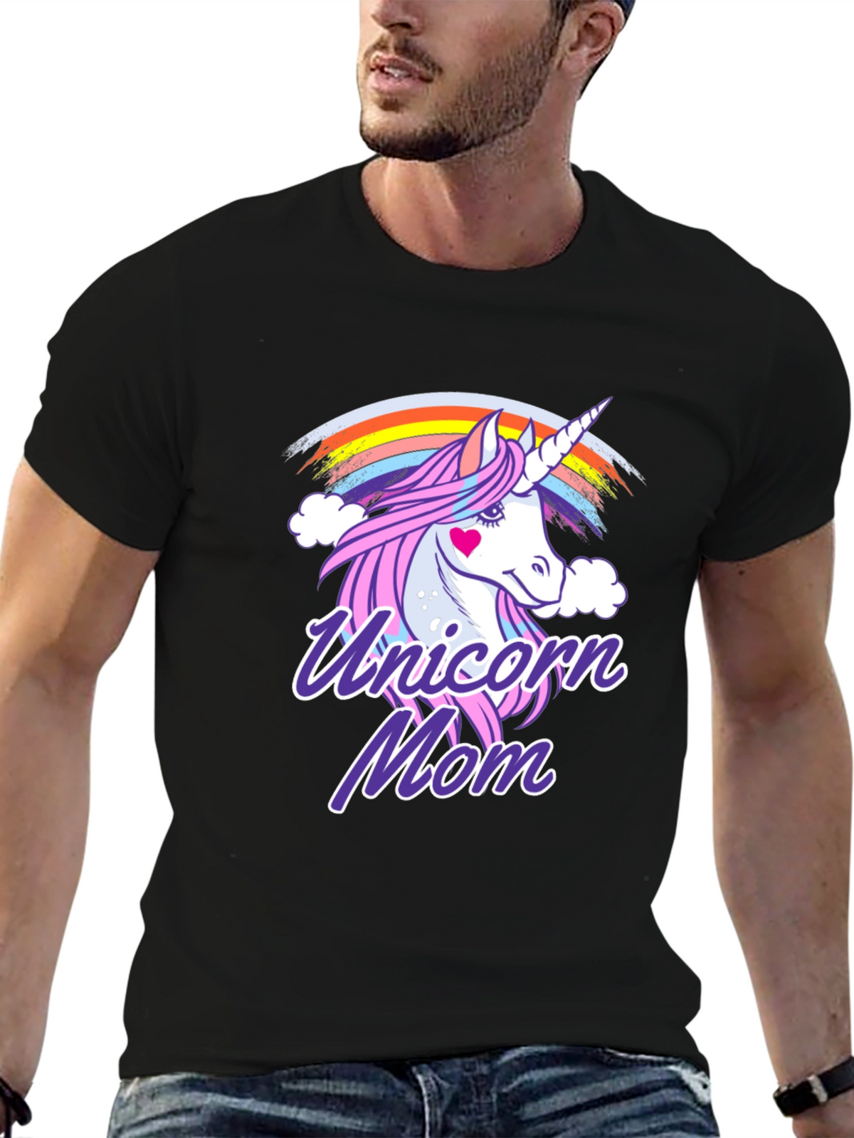 Unicorn Mom Graphic T-Shirt - Cute Rainbow Design