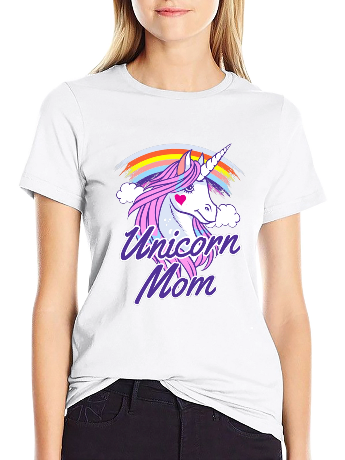 Unicorn Mom Graphic T-Shirt - Cute Rainbow Design