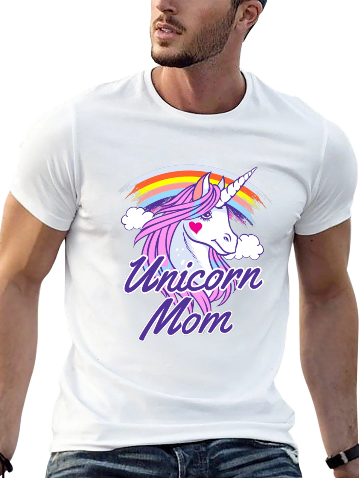 Unicorn Mom Graphic T-Shirt - Cute Rainbow Design