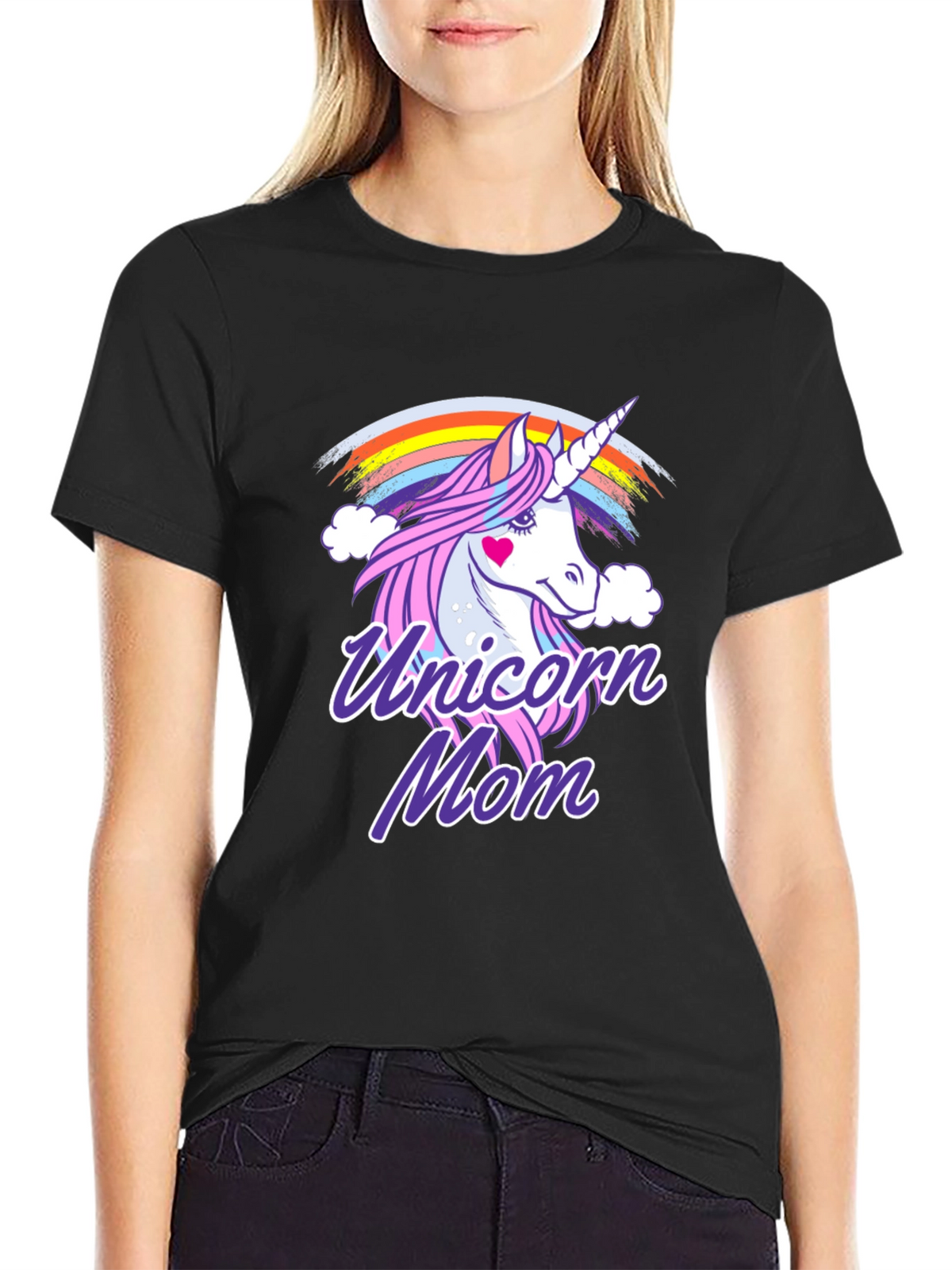 Unicorn Mom Graphic T-Shirt - Cute Rainbow Design