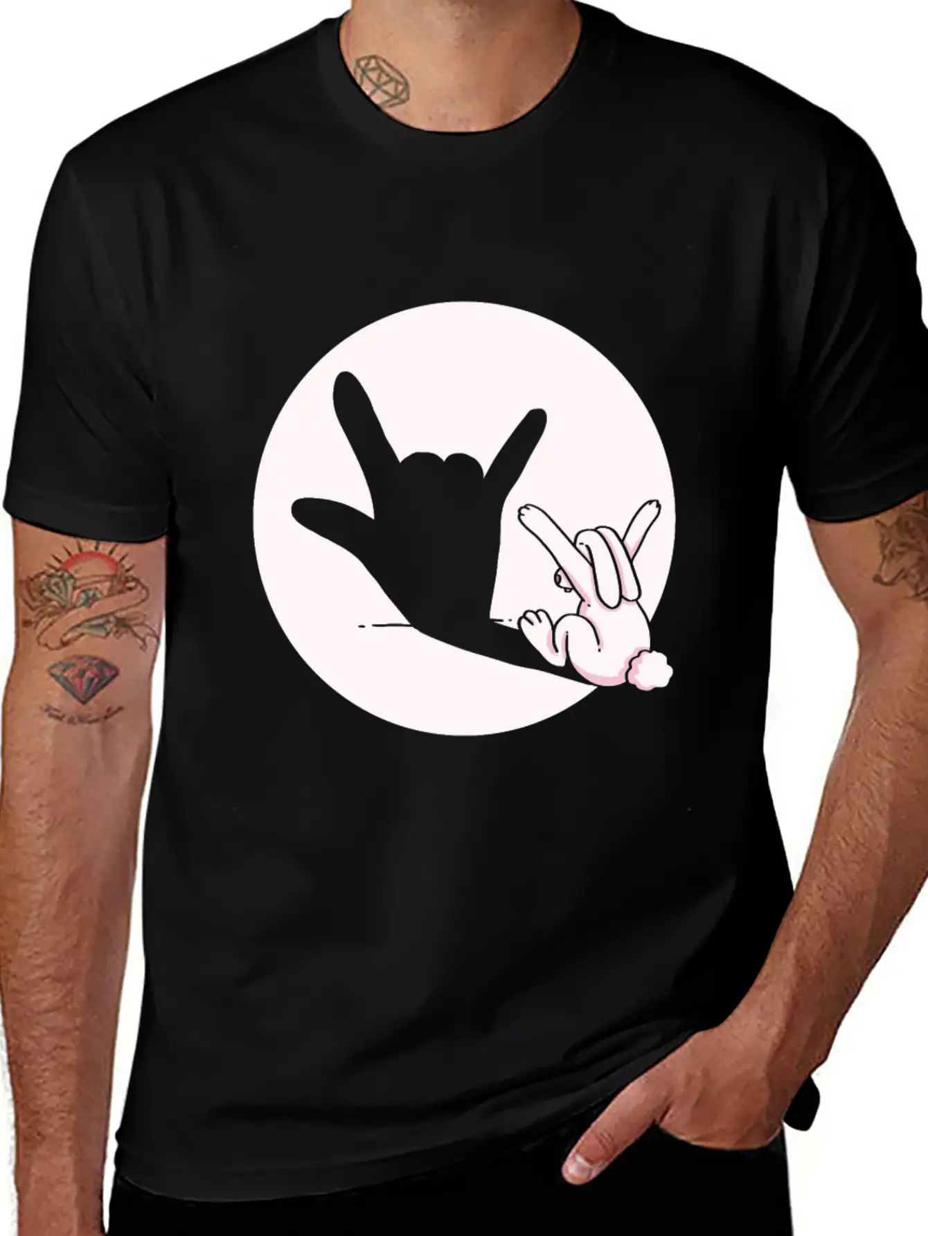 Shadow Bunny Cool Hand Gesture Gift Idea Timeless Short Sleeve Tee – Comfy And Minimalist Design