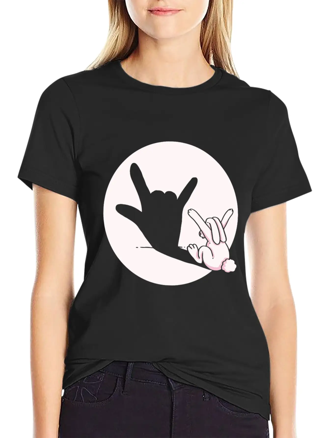 Shadow Bunny Cool Hand Gesture Gift Idea Timeless Short Sleeve Tee – Comfy And Minimalist Design