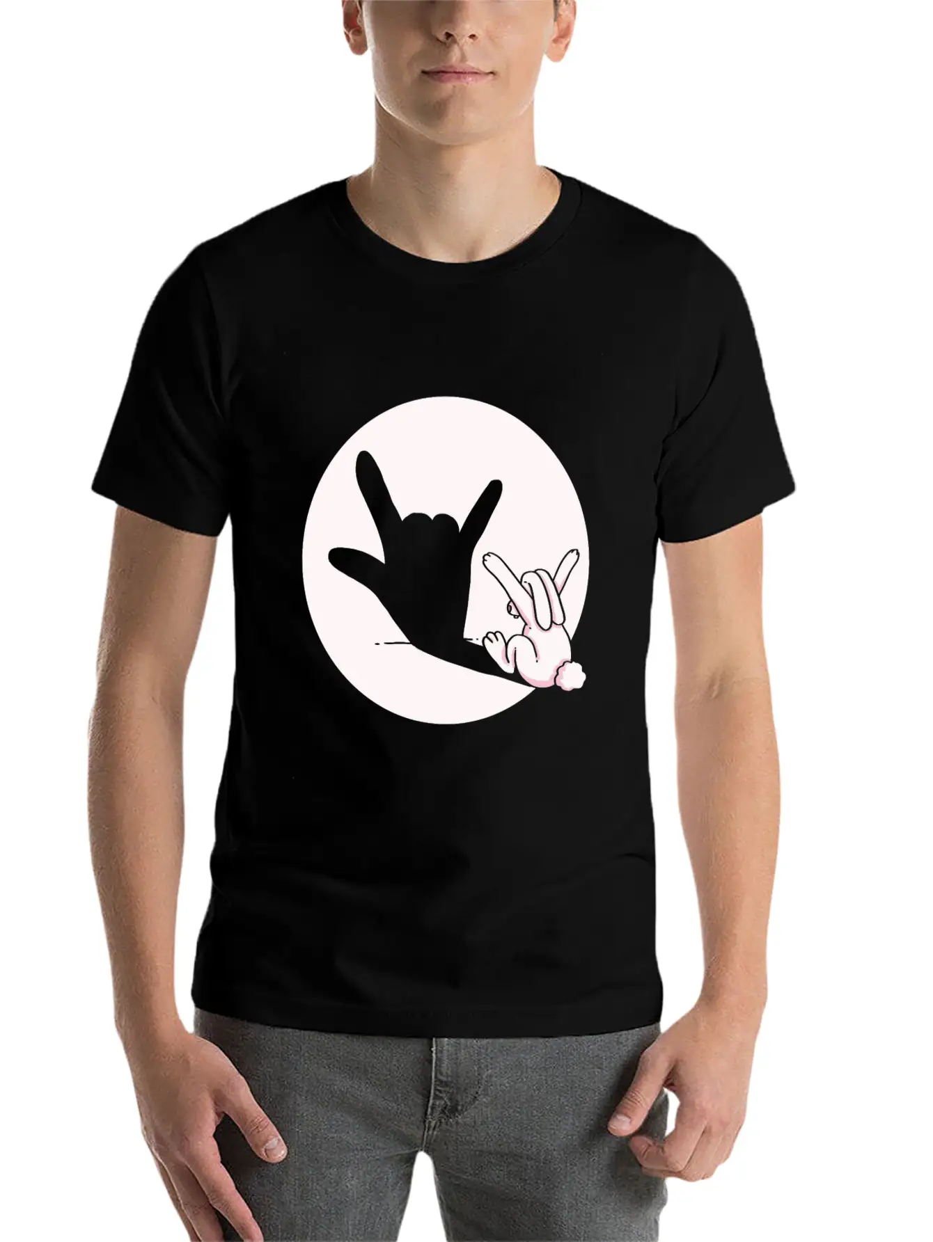 Shadow Bunny Cool Hand Gesture Gift Idea Timeless Short Sleeve Tee – Comfy And Minimalist Design