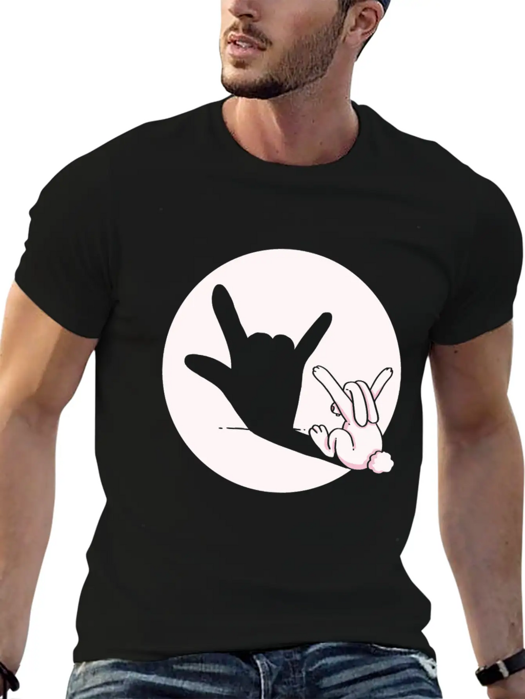 Shadow Bunny Cool Hand Gesture Gift Idea Timeless Short Sleeve Tee – Comfy And Minimalist Design