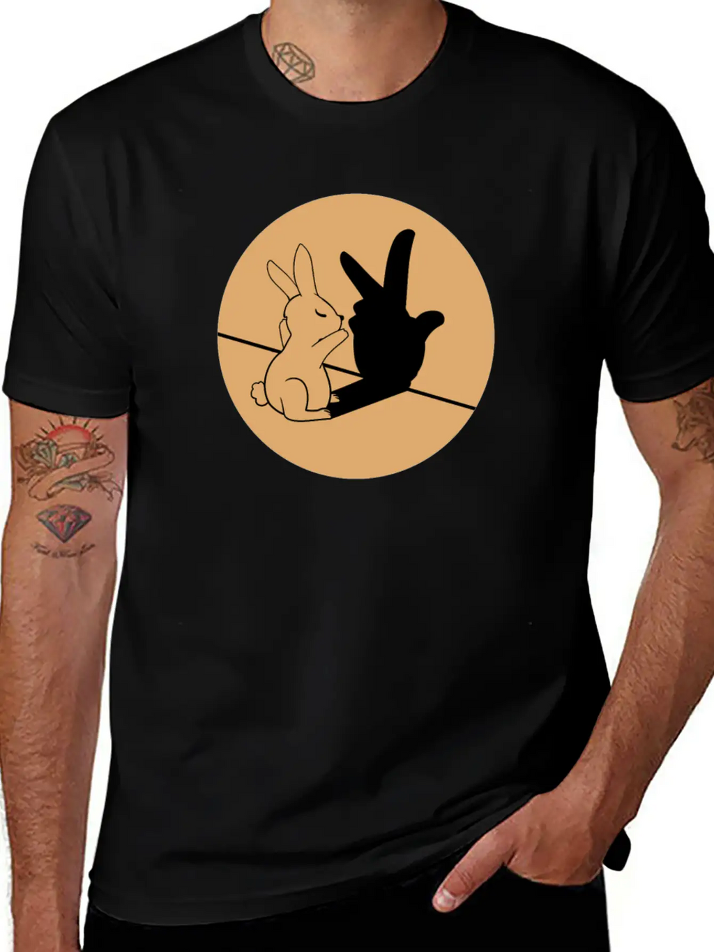 Shadows Hands Cool Art Bunny Gift Idea Breathable Graphic T-Shirt – Perfect For Casual Days